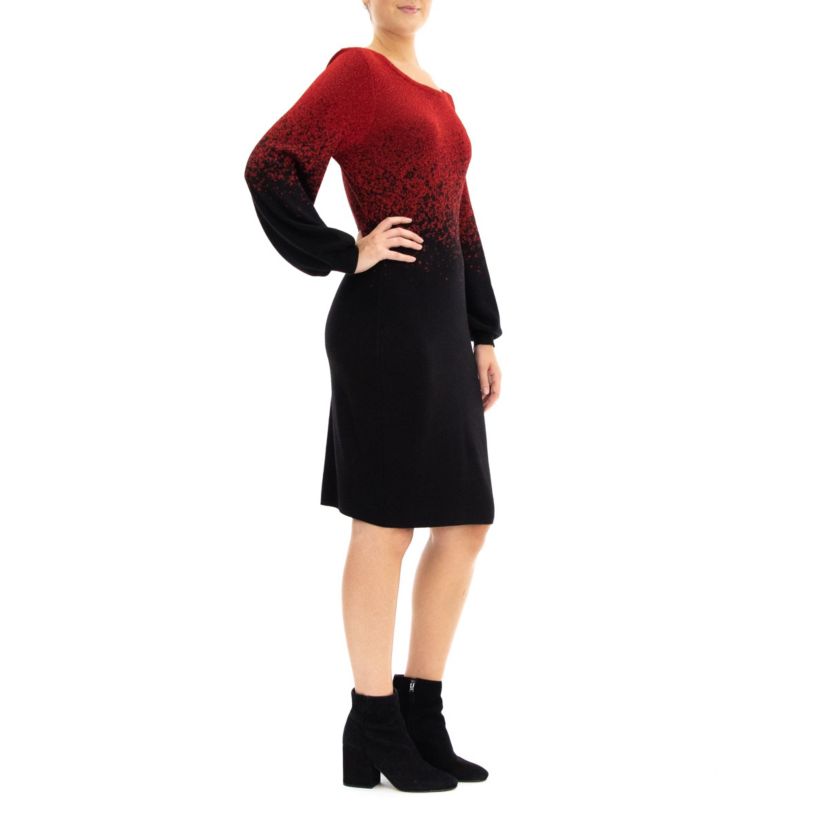 Scoop Neck Balloon Sleeve Sweater Dress