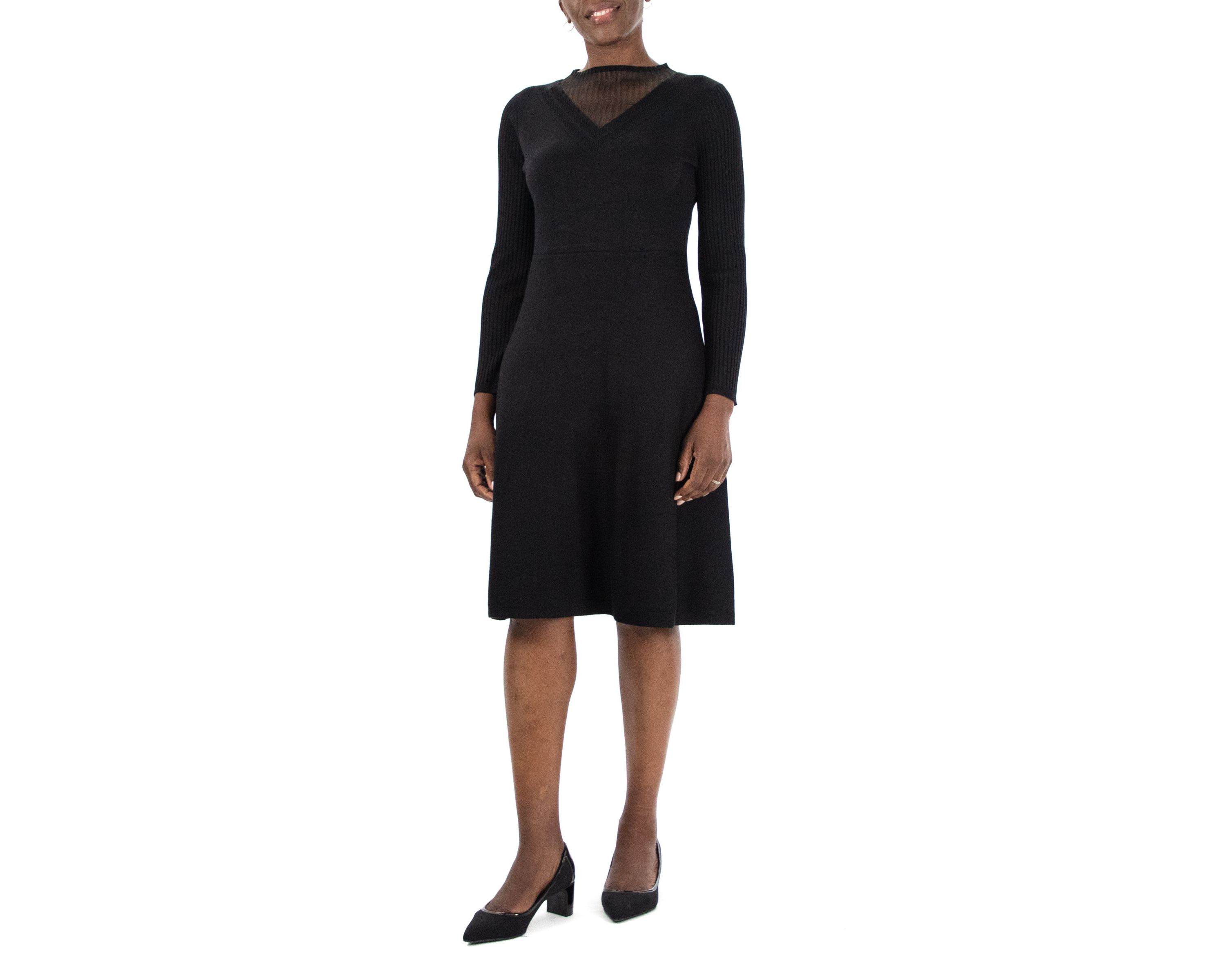 Mock Neck Long Sleeve Sheer Sweater Dress