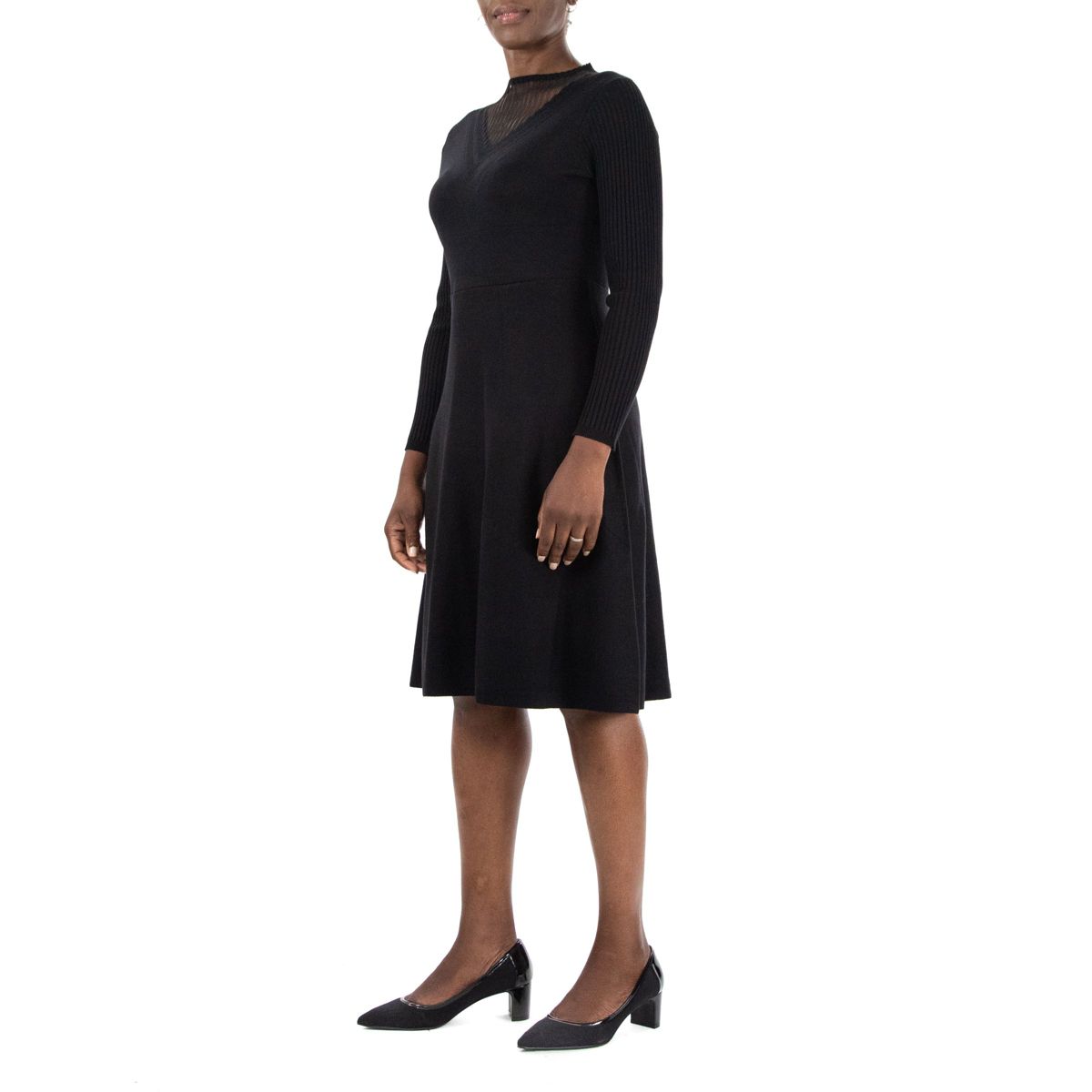 Mock Neck Long Sleeve Sheer Sweater Dress