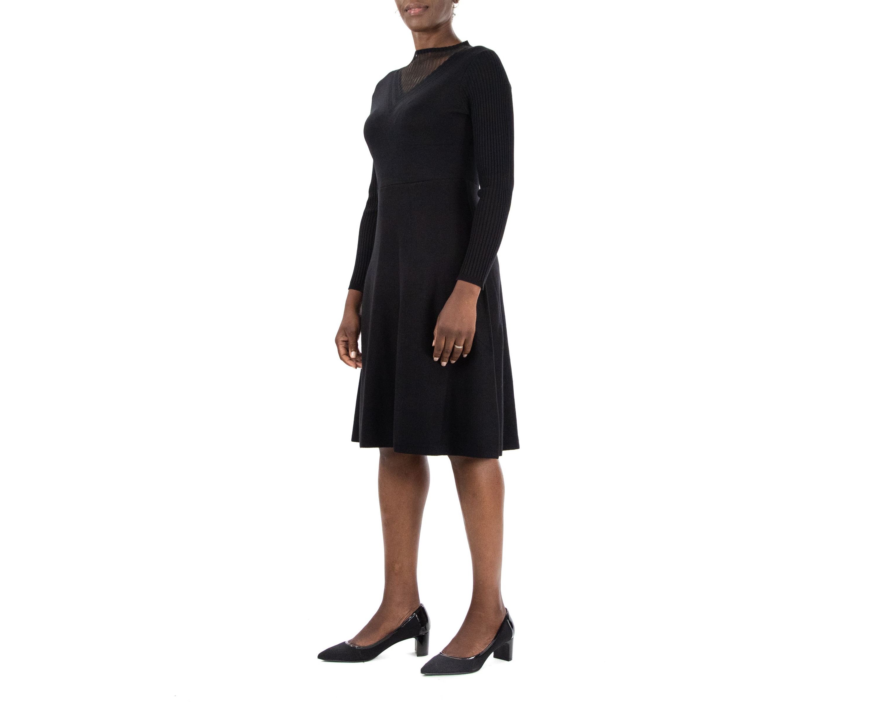 Mock Neck Long Sleeve Sheer Sweater Dress
