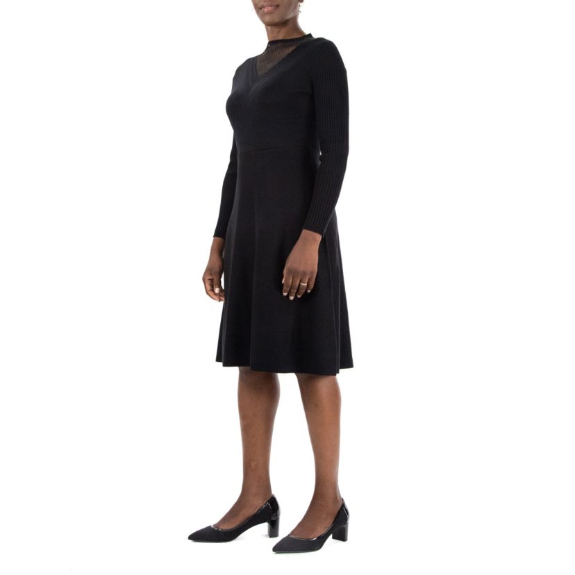 Mock Neck Long Sleeve Sheer Sweater Dress