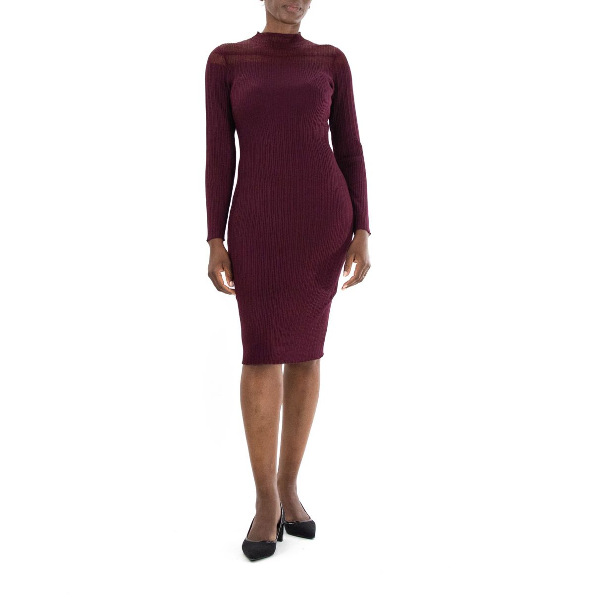 Mock Neck Long Sleeve Midi Sweater Dress