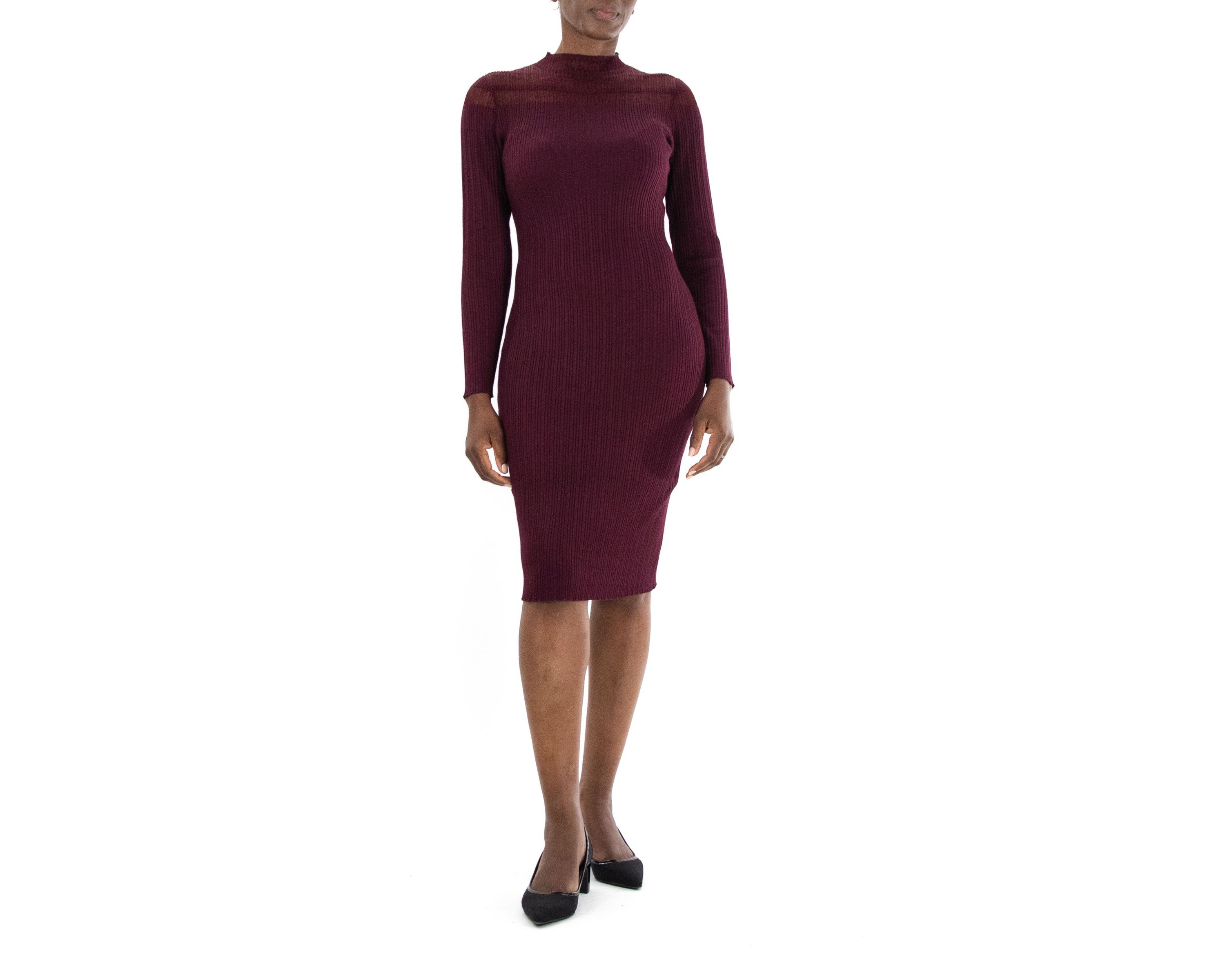 Mock Neck Long Sleeve Midi Sweater Dress