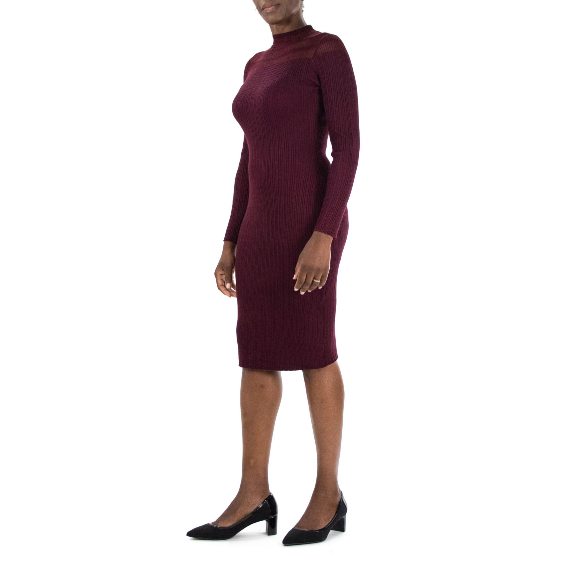 Mock Neck Long Sleeve Midi Sweater Dress
