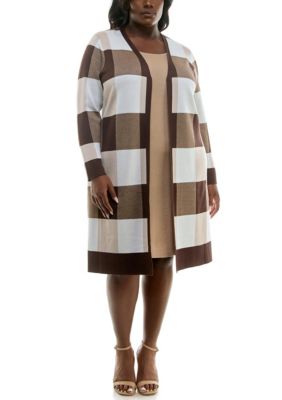 Nina Leonard Women's Jewel Neck Long Sleeve Twofer Sweater Dress