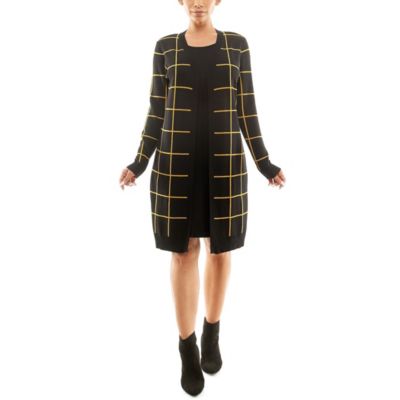 Nina Leonard Women's Jewel Neck Long Sleeve Twofer Dress