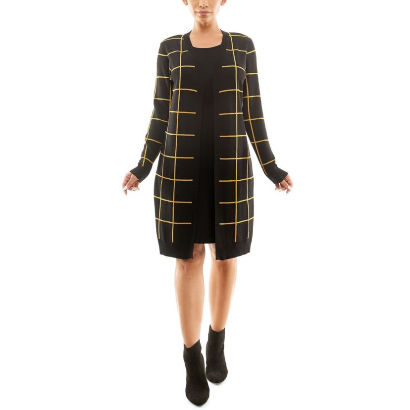Jewel Neck Long Sleeve Twofer Dress
