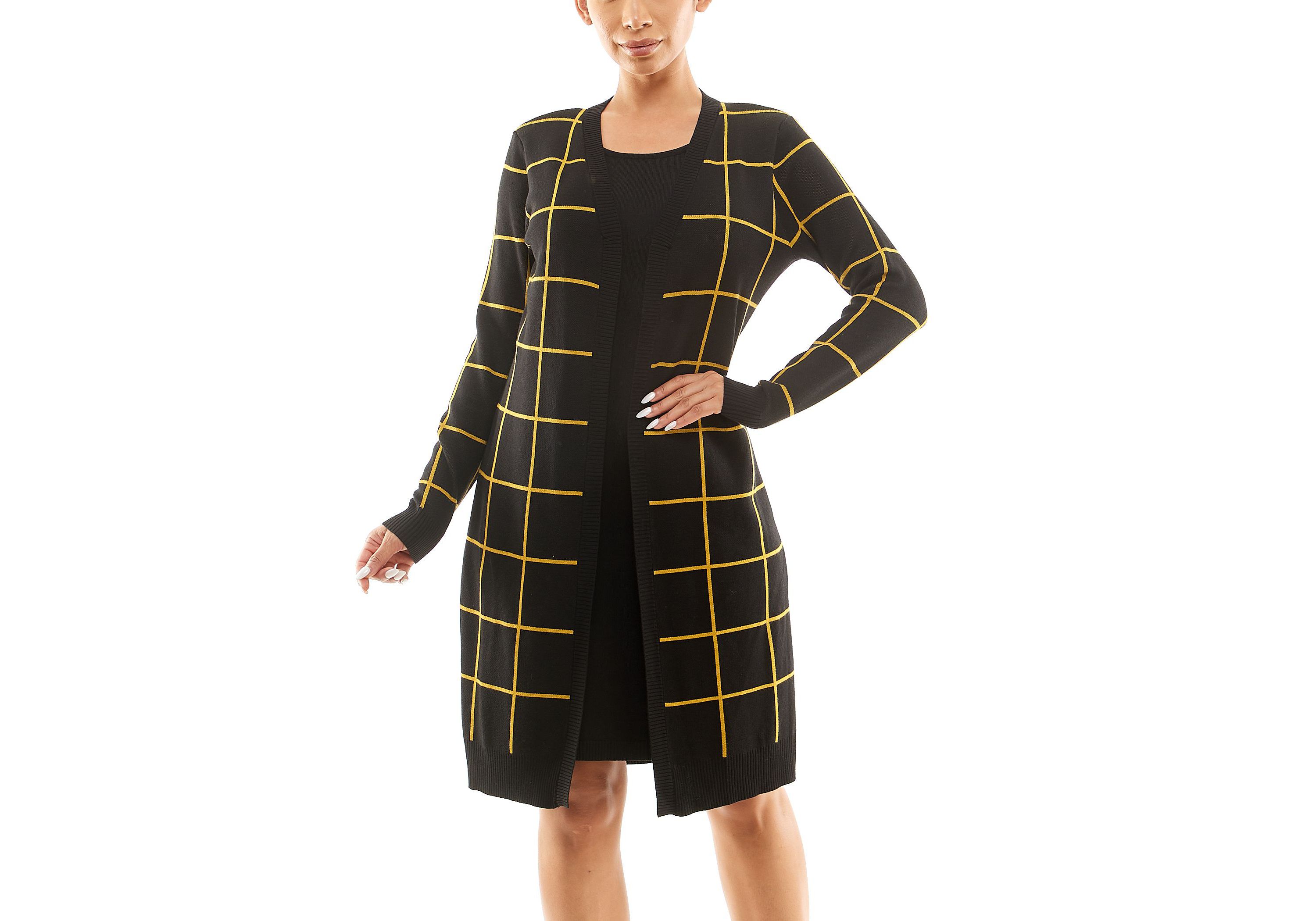 Jewel Neck Long Sleeve Twofer Dress