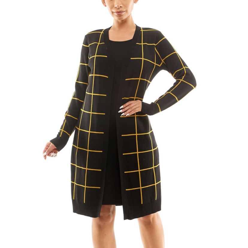 Jewel Neck Long Sleeve Twofer Dress