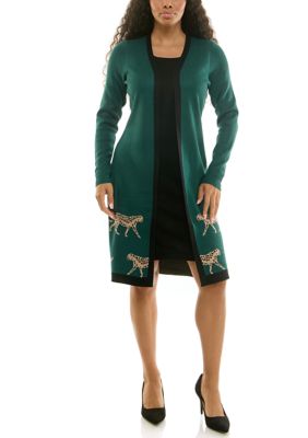 Nina Leonard Women's Jewel Neck Long Sleeve Twofer Dress