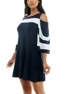 Nina Leonard Women's Color Block Cold Shoulder Dress, Medium