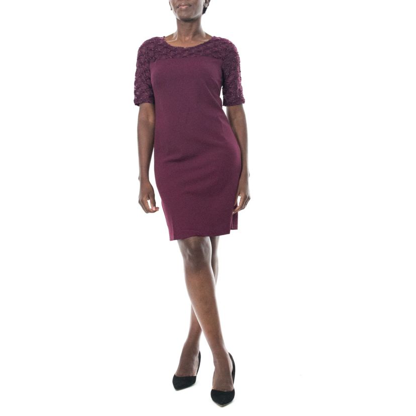 Elbow Sleeve Sheath Novelty Knit Dress