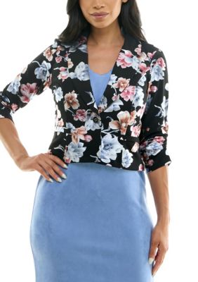 Nina Leonard Women's Crop button foil blazer