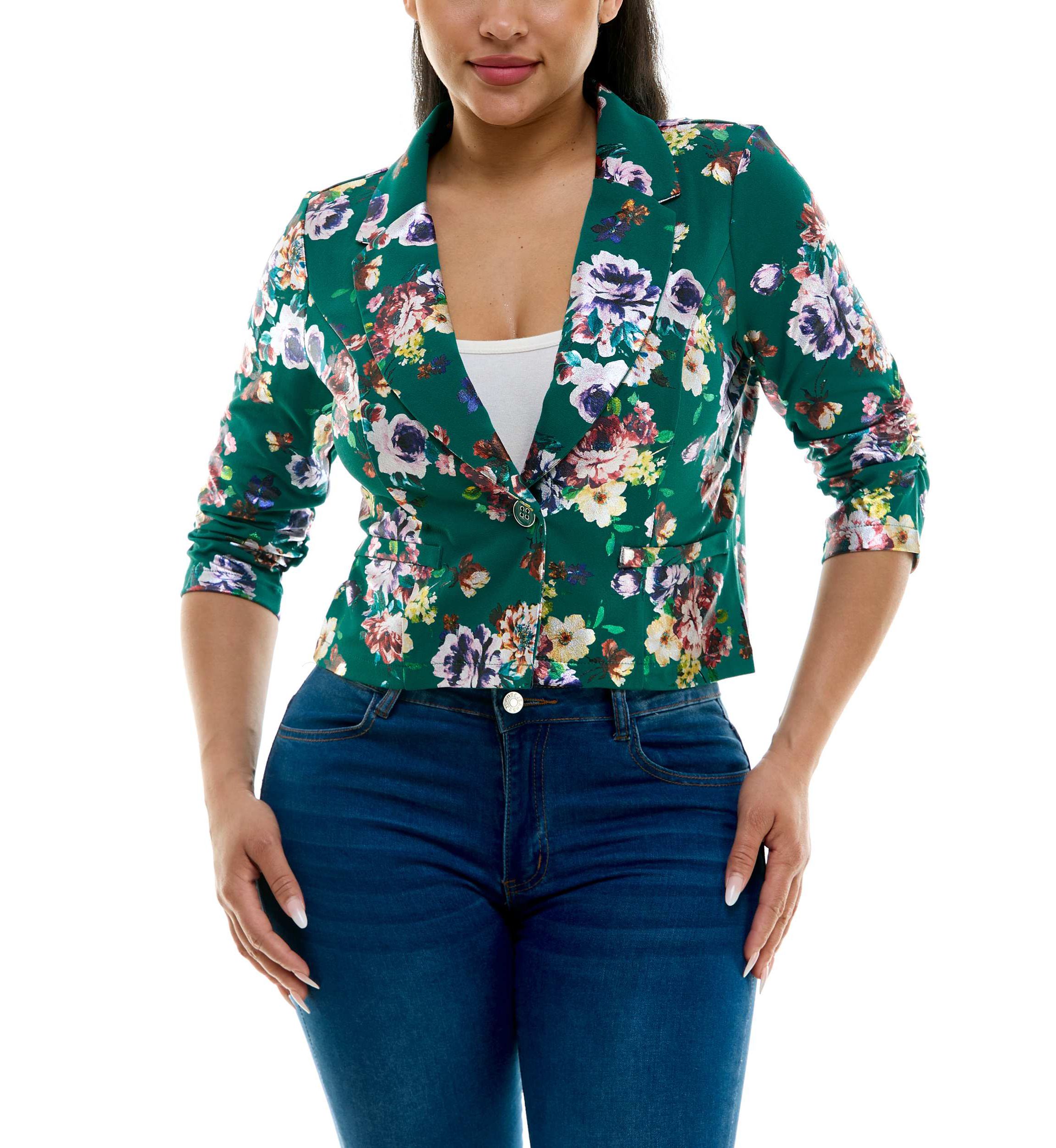 Crop button foil blazer