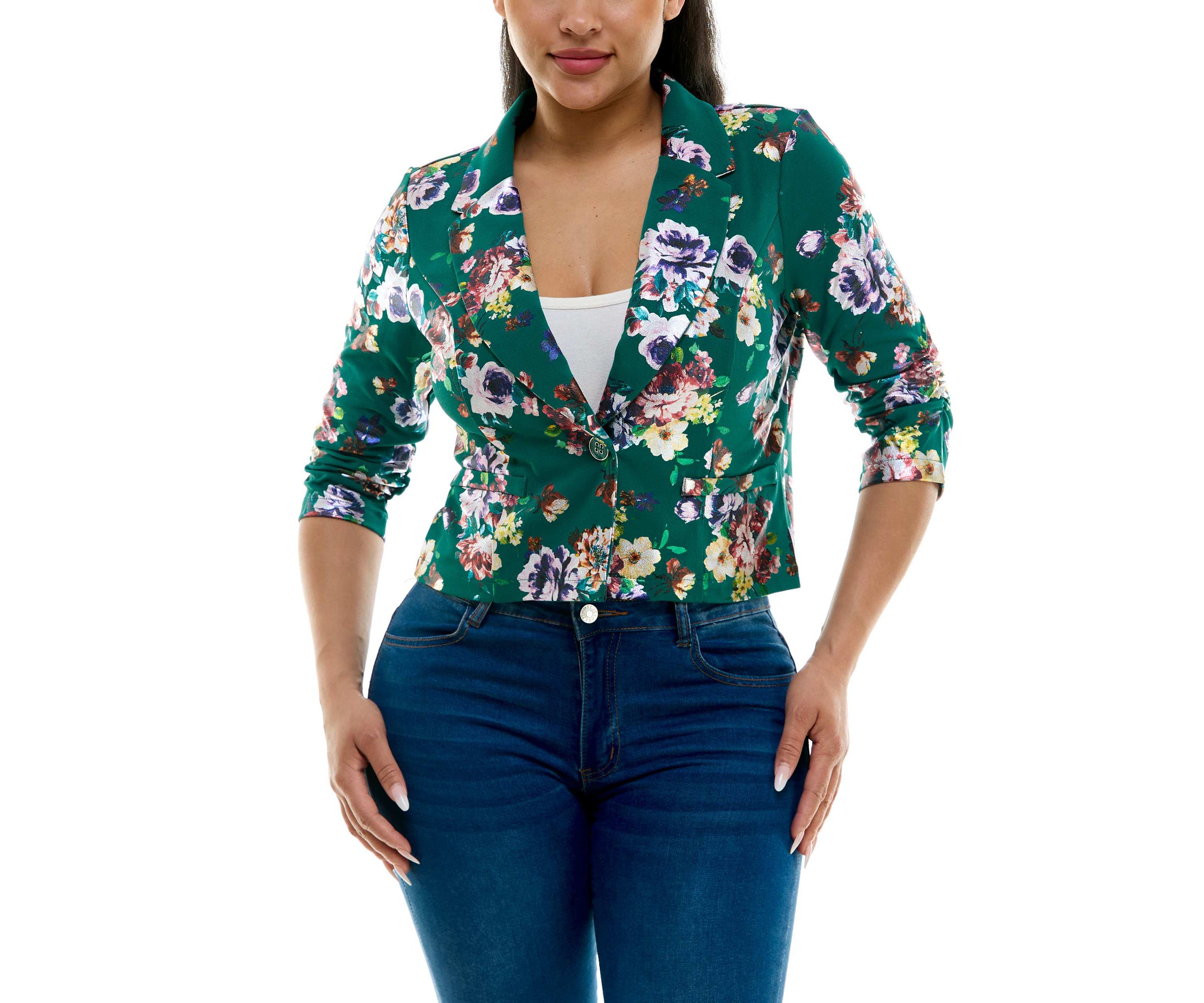 Crop button foil blazer