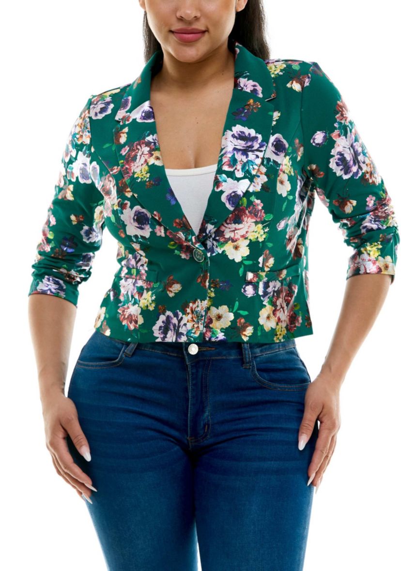 Crop button foil blazer