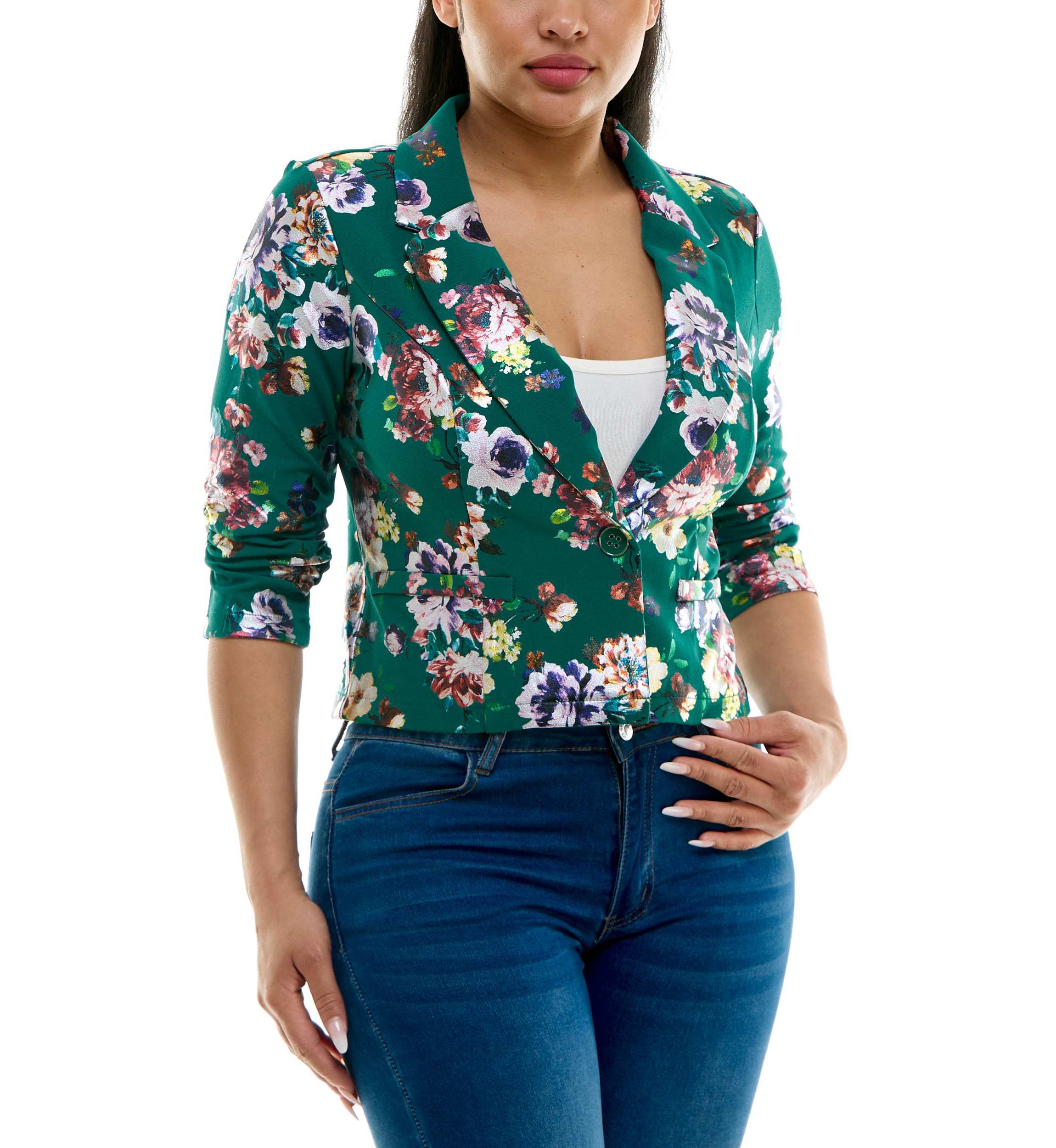 Crop button foil blazer