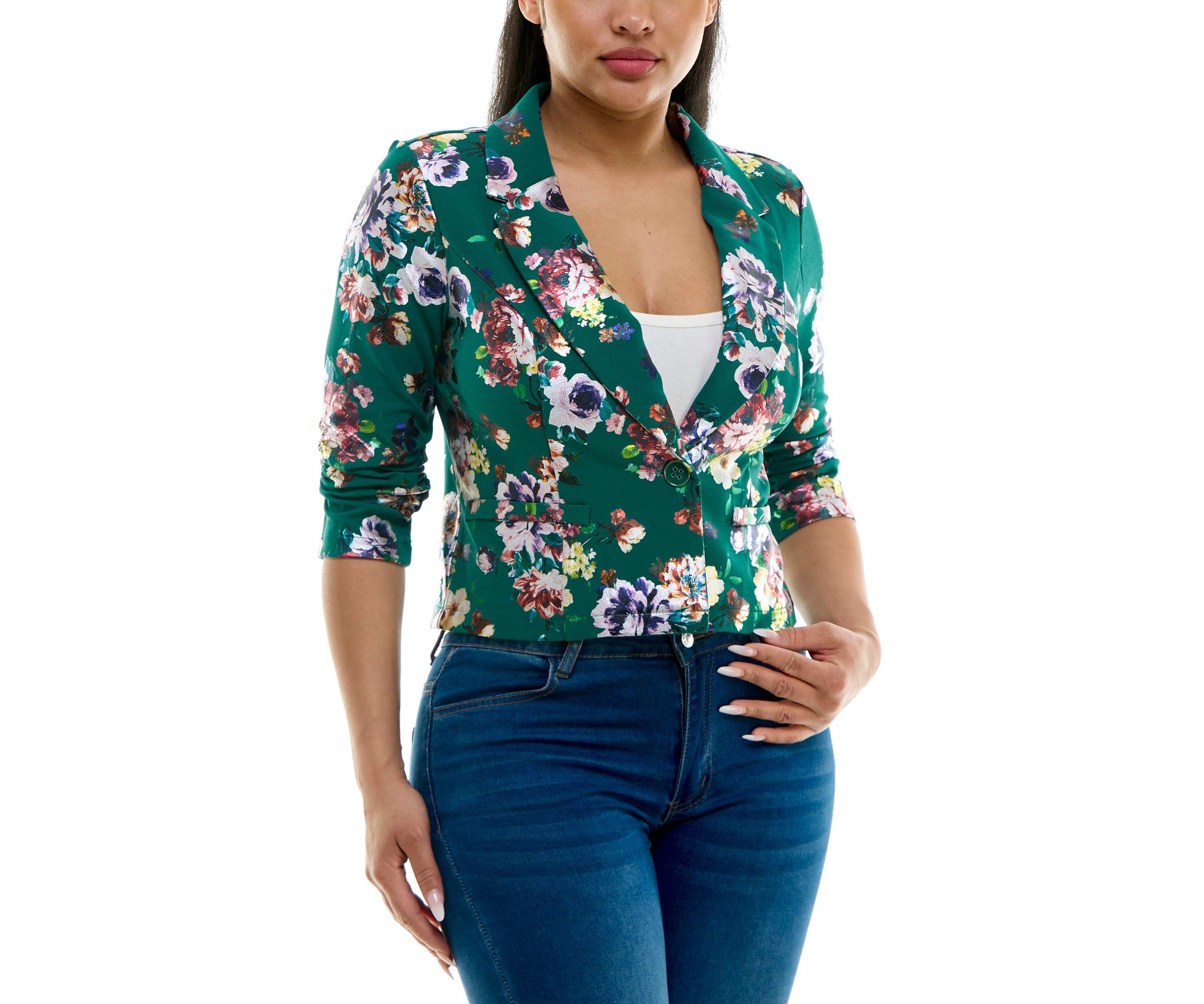 Crop button foil blazer