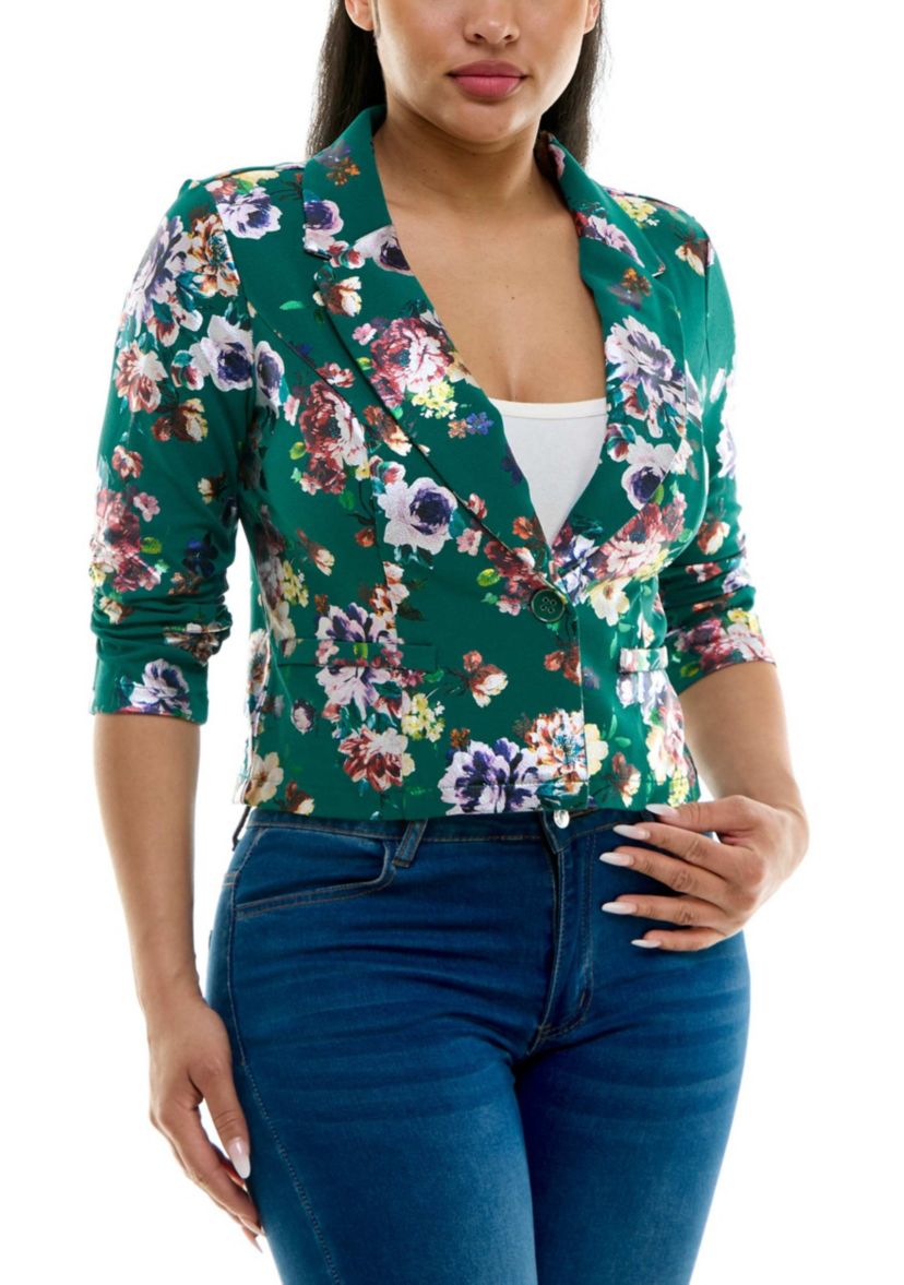 Crop button foil blazer