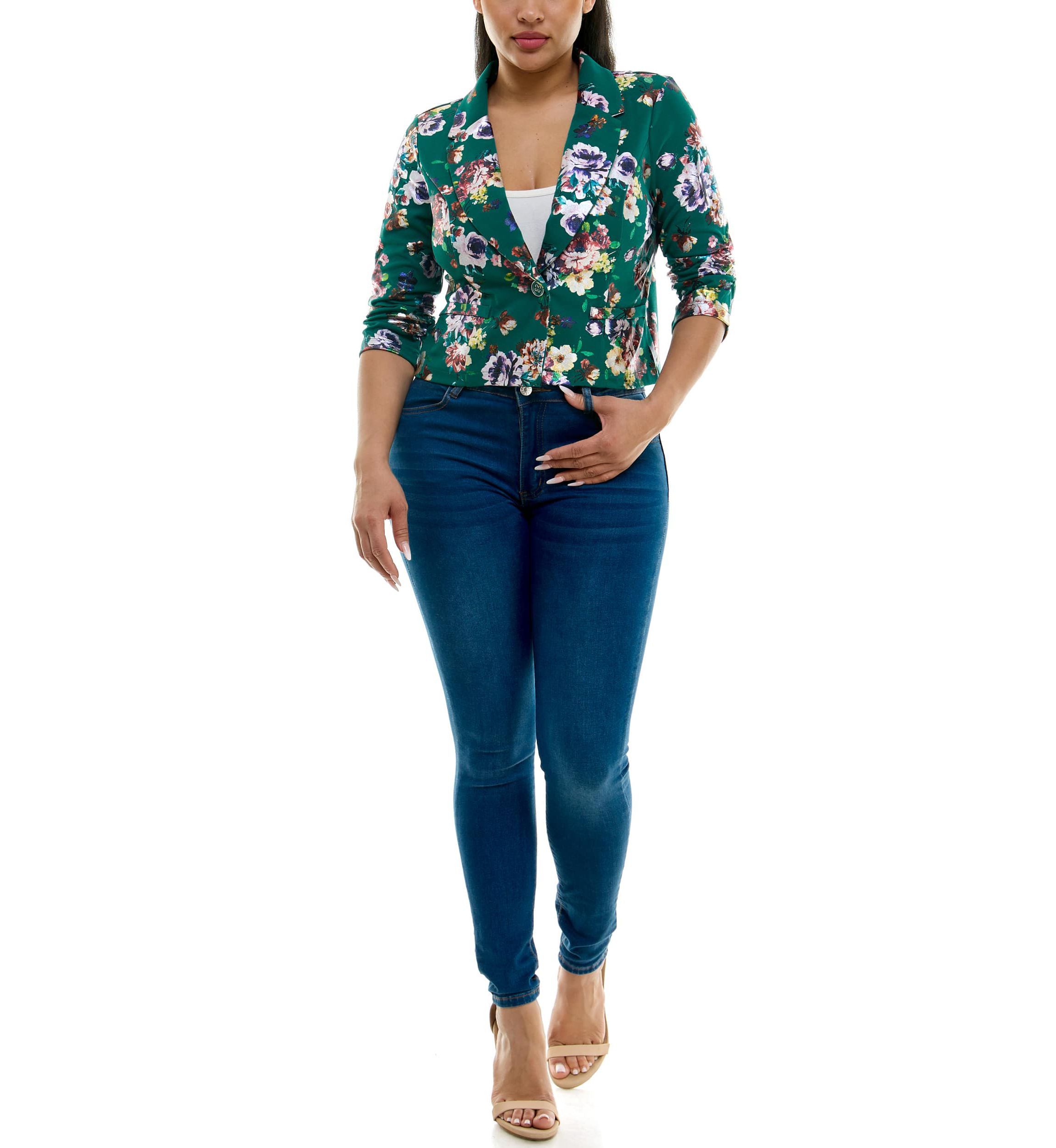 Crop button foil blazer