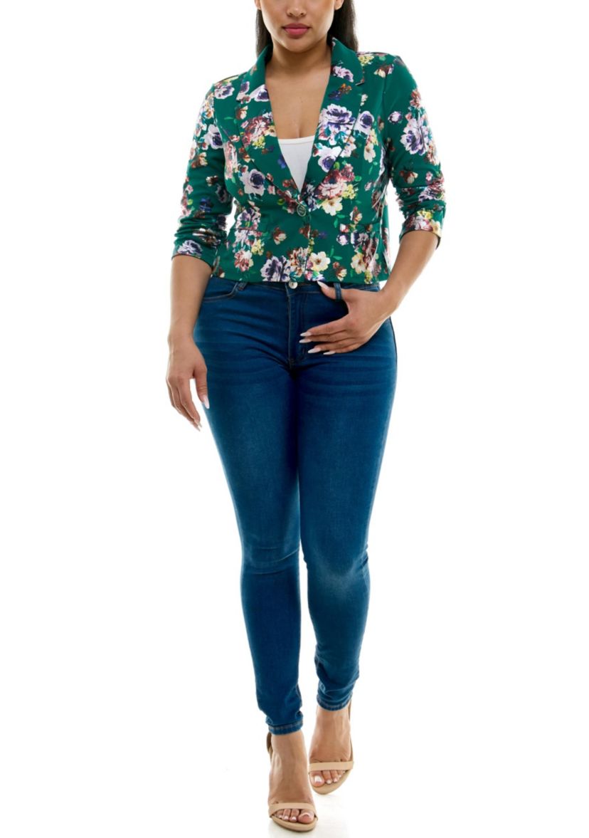 Crop button foil blazer