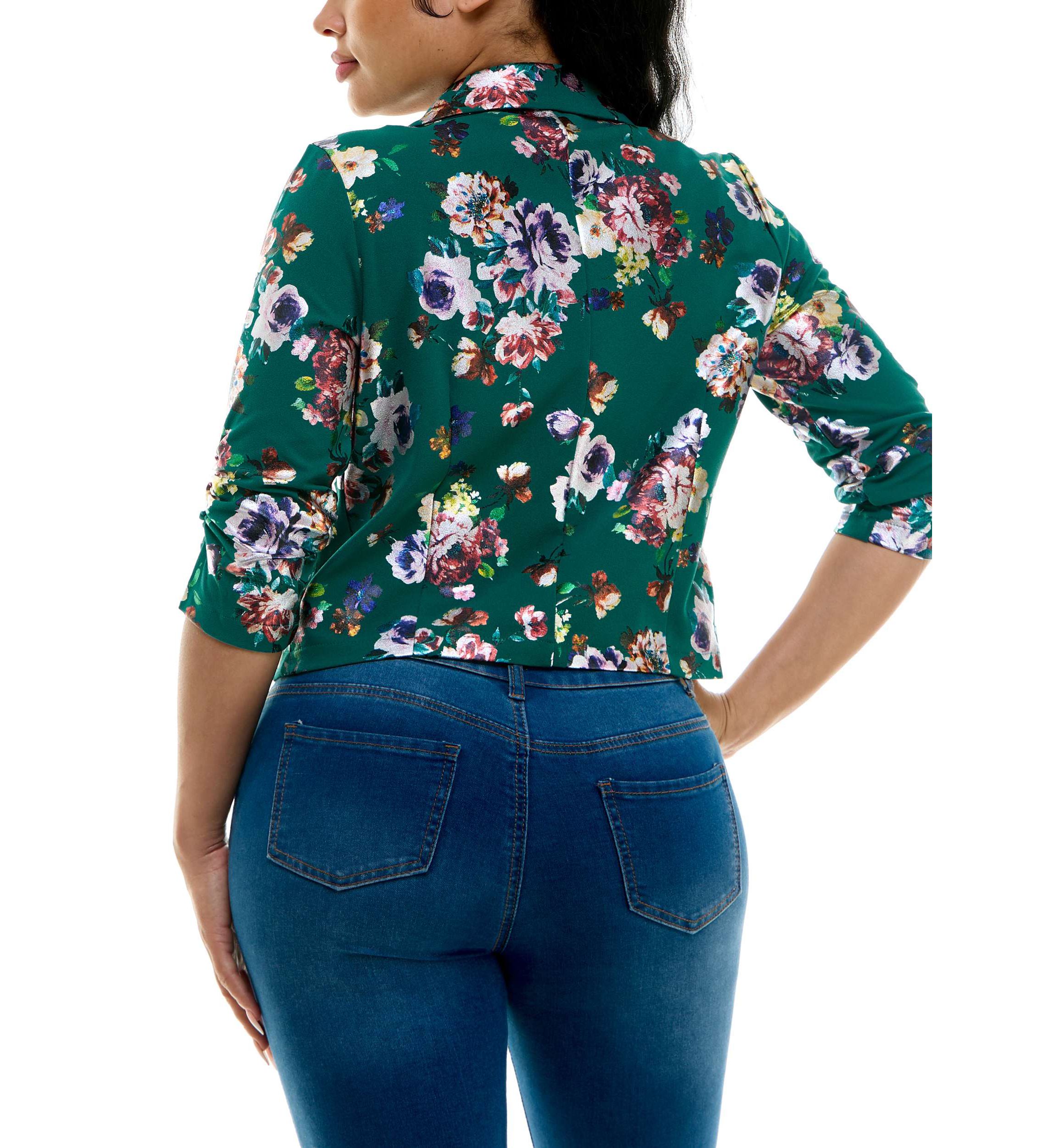 Crop button foil blazer
