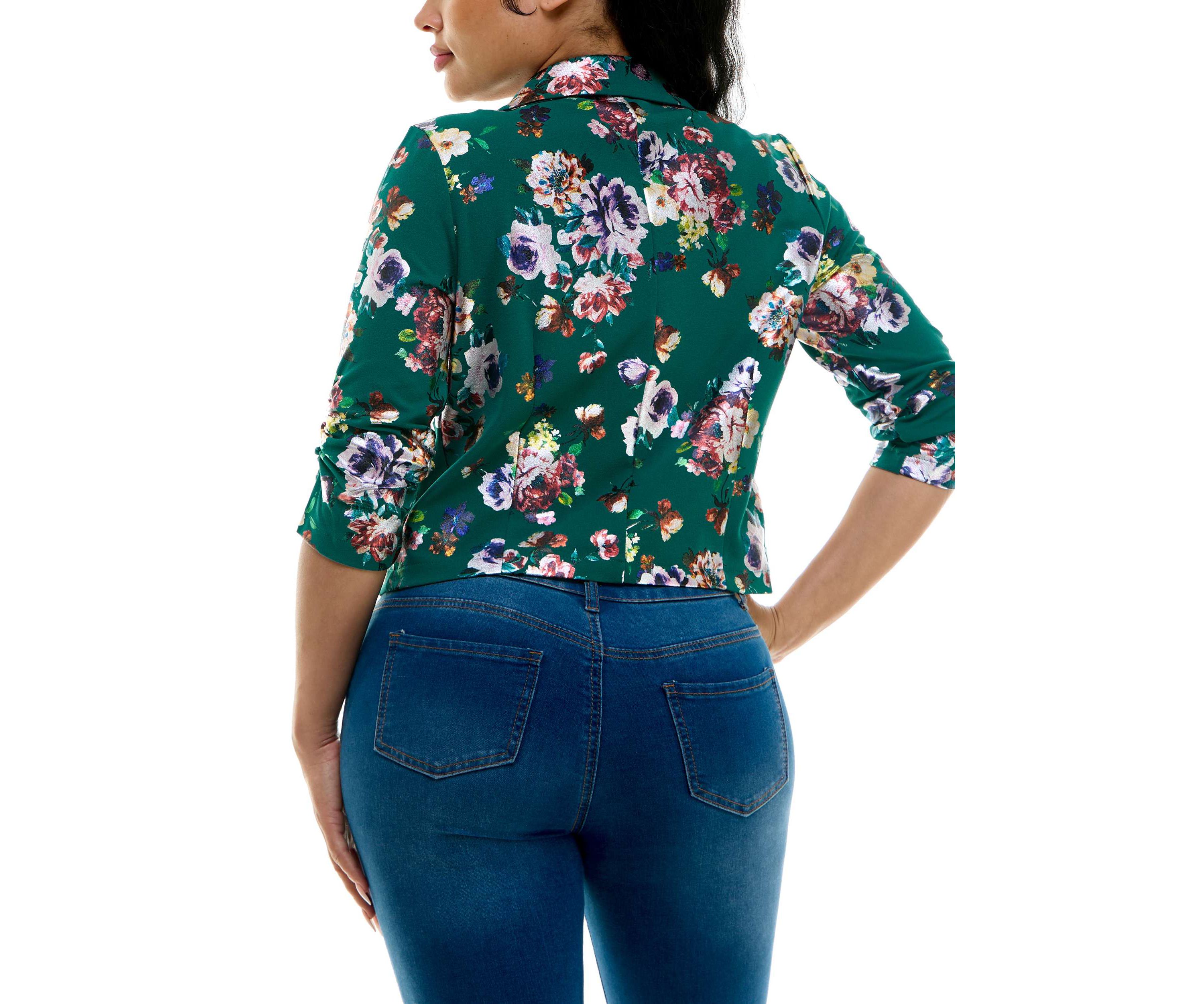Crop button foil blazer