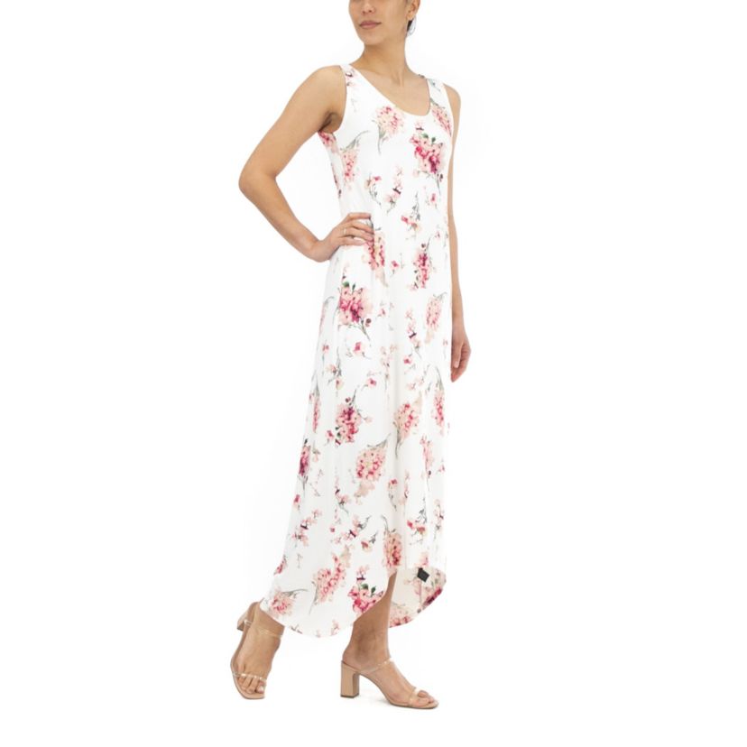 Sleeveless Bar Back Printed Maxi