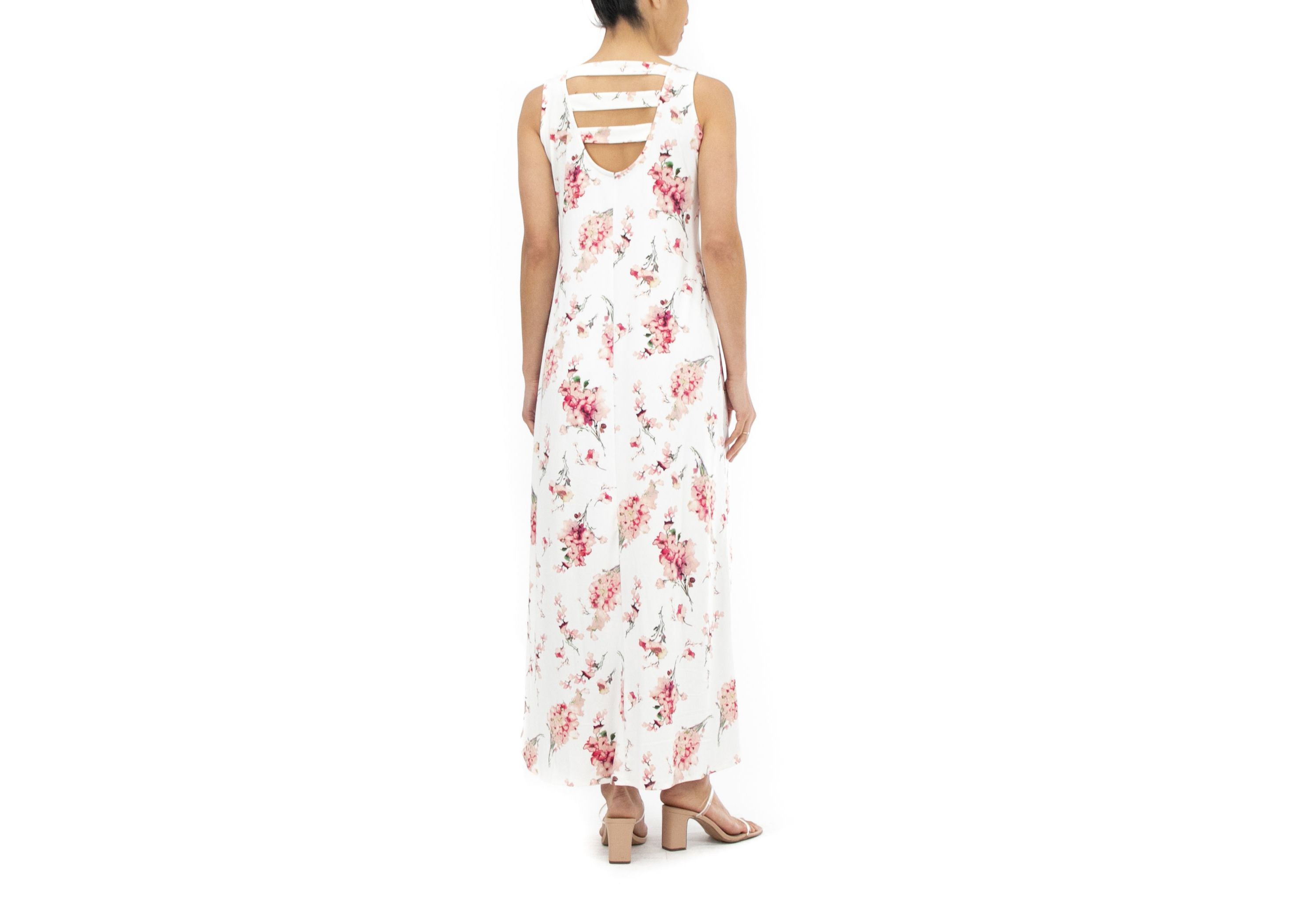 Sleeveless Bar Back Printed Maxi