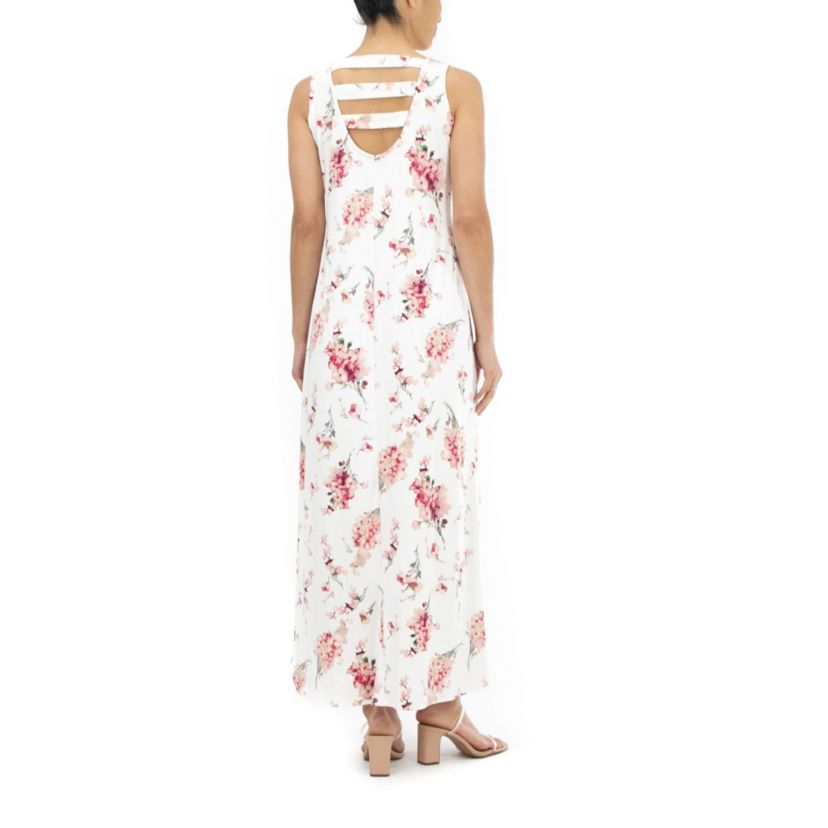 Sleeveless Bar Back Printed Maxi