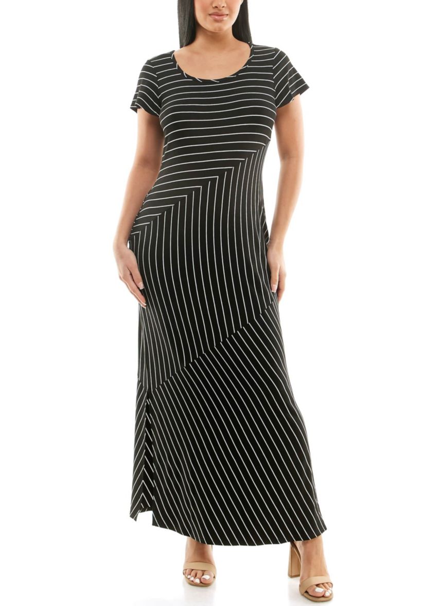 Short sleeve stripe maxi dress