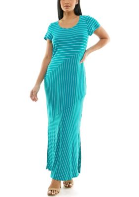 Nina Leonard Women's Short sleeve stripe maxi dress