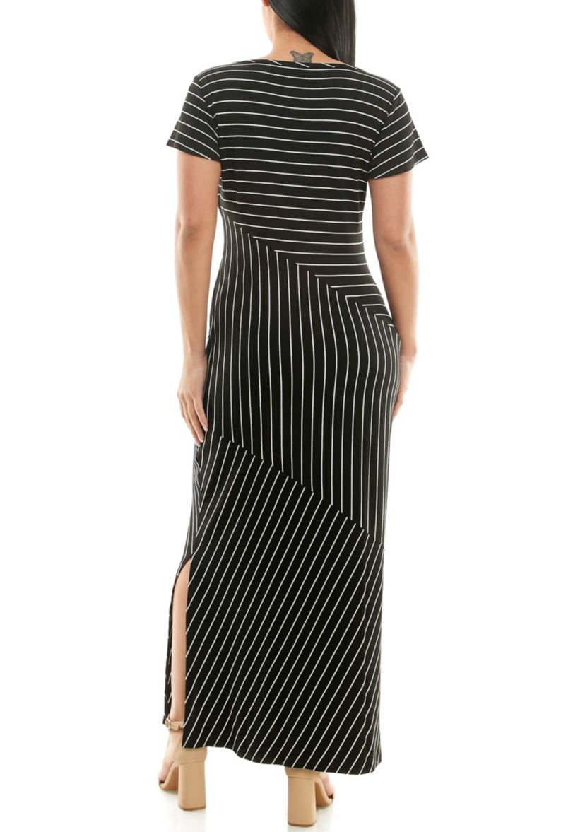 Short sleeve stripe maxi dress