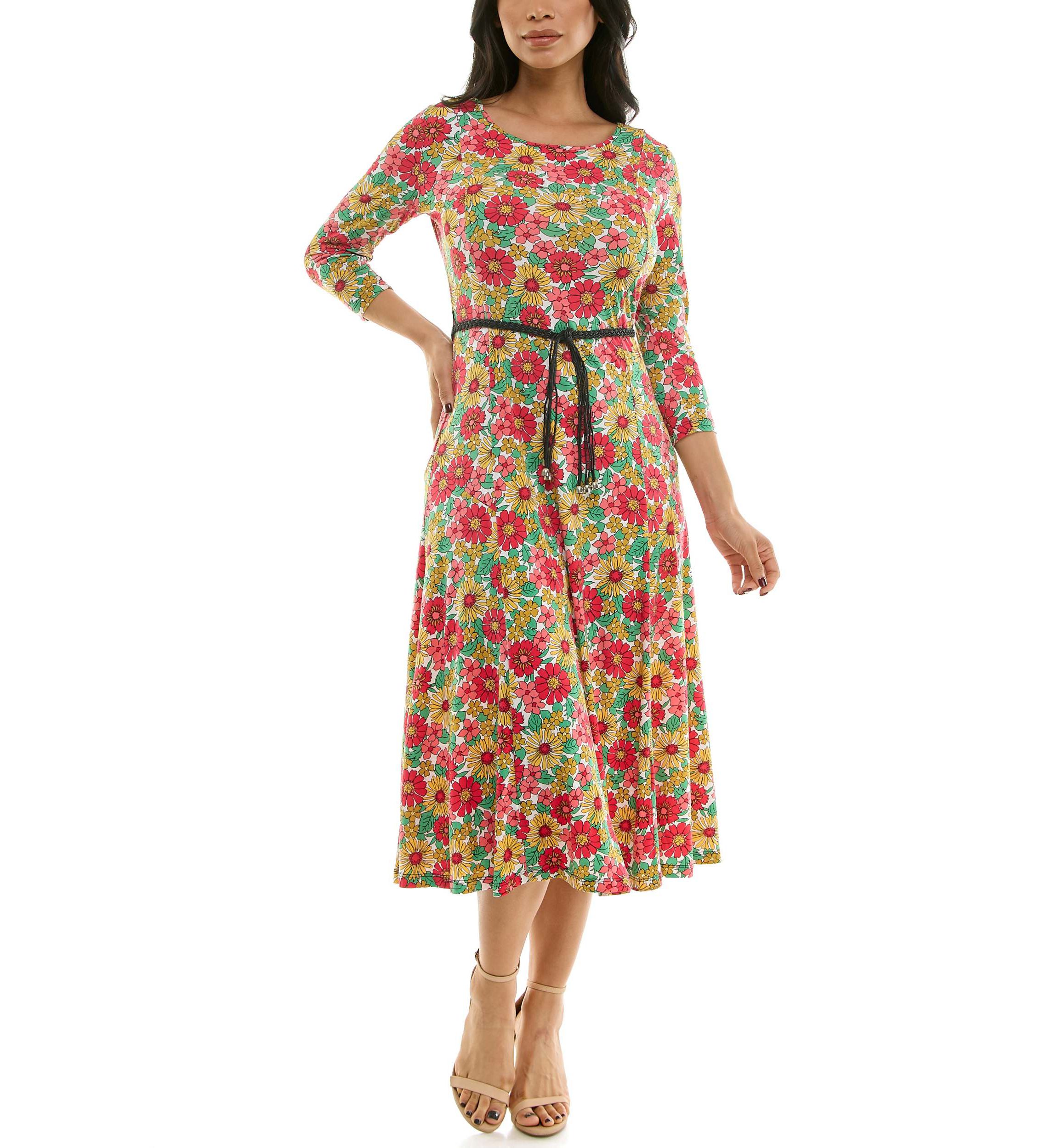 Printed sylvia midi belted dress