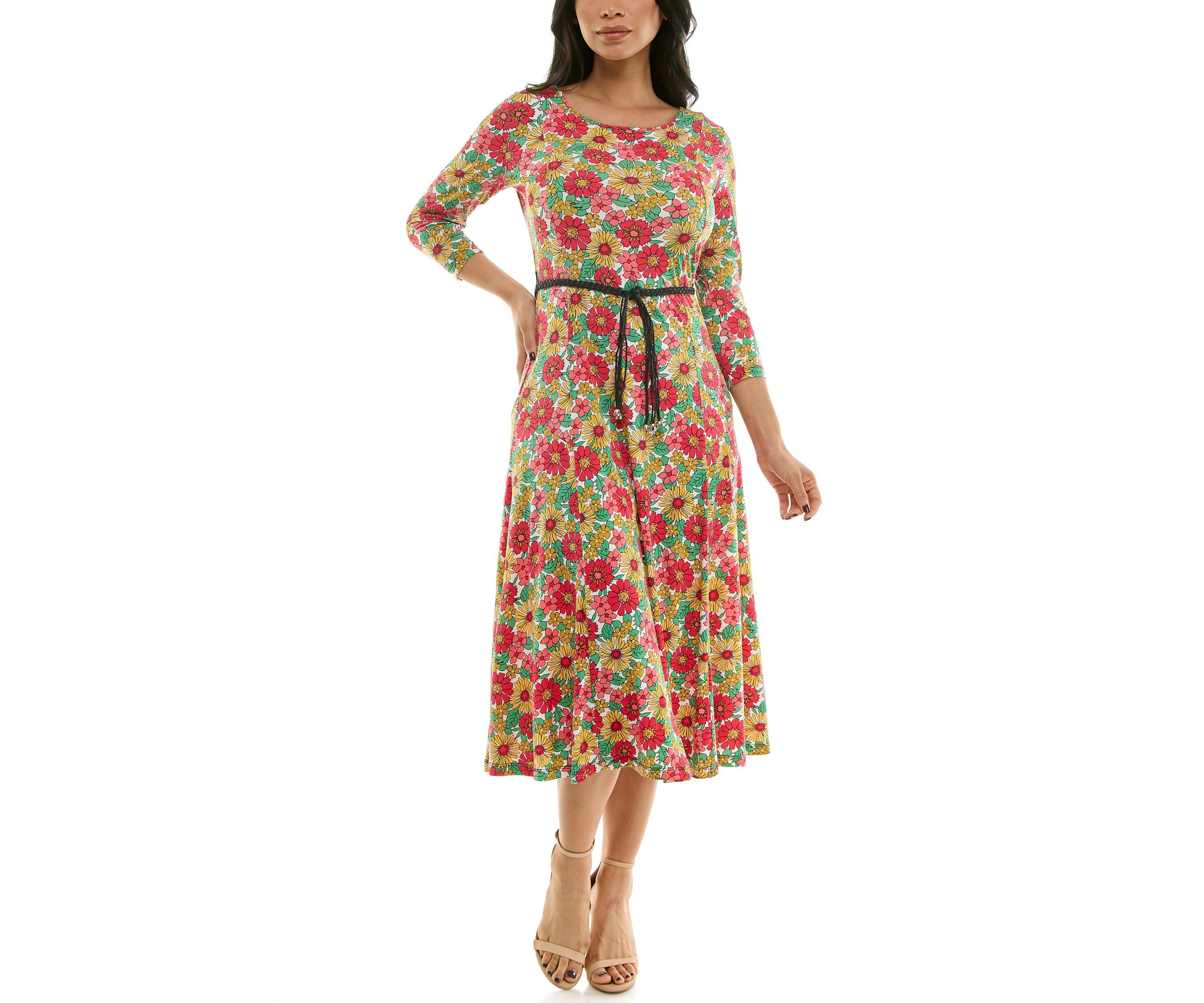 Printed sylvia midi belted dress