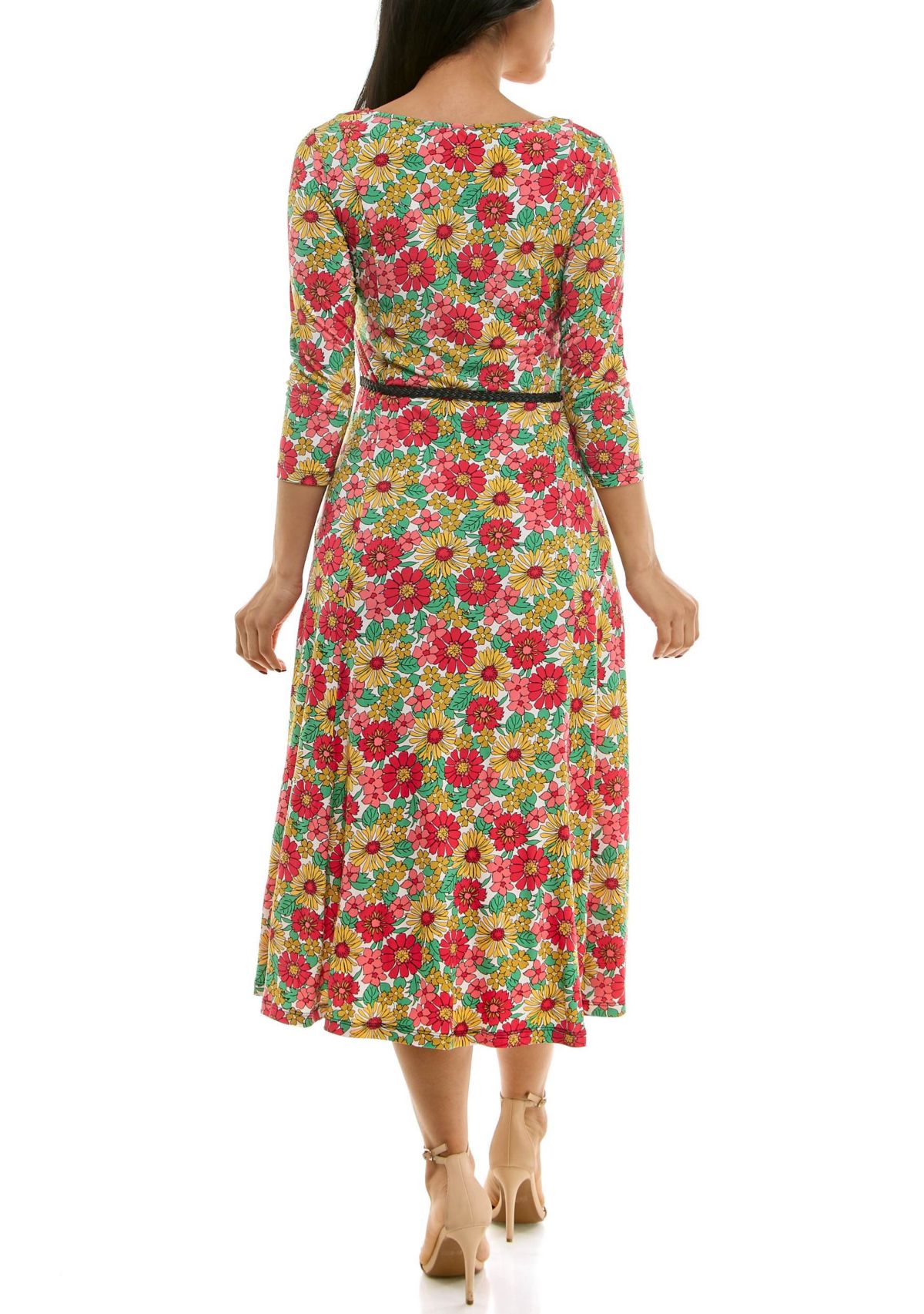 Printed sylvia midi belted dress