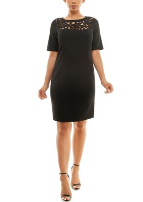 Nina Leonard Women's JWL NK ELB SLV SHEATH DRS