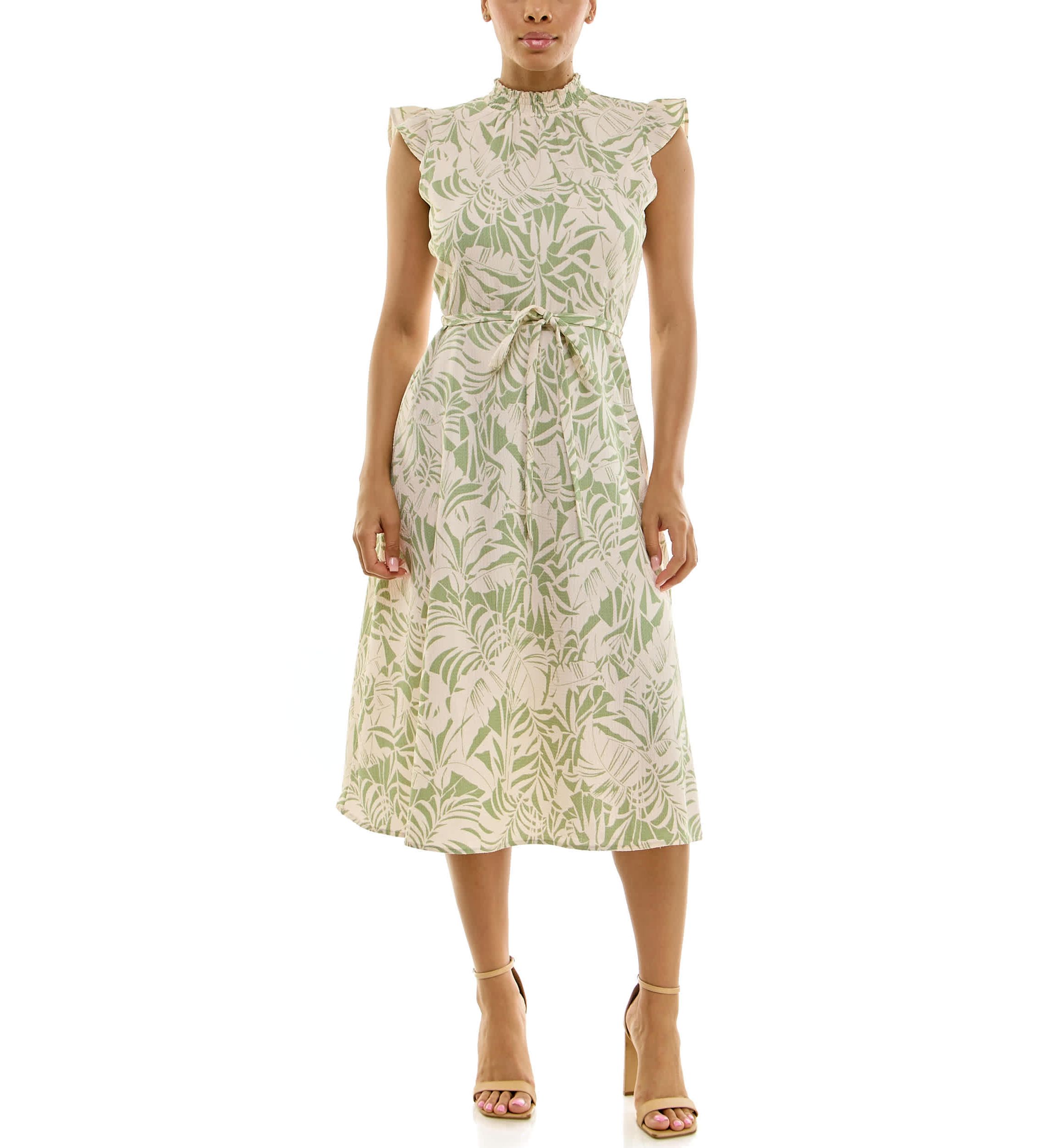 Smocked neck flutter midi dress