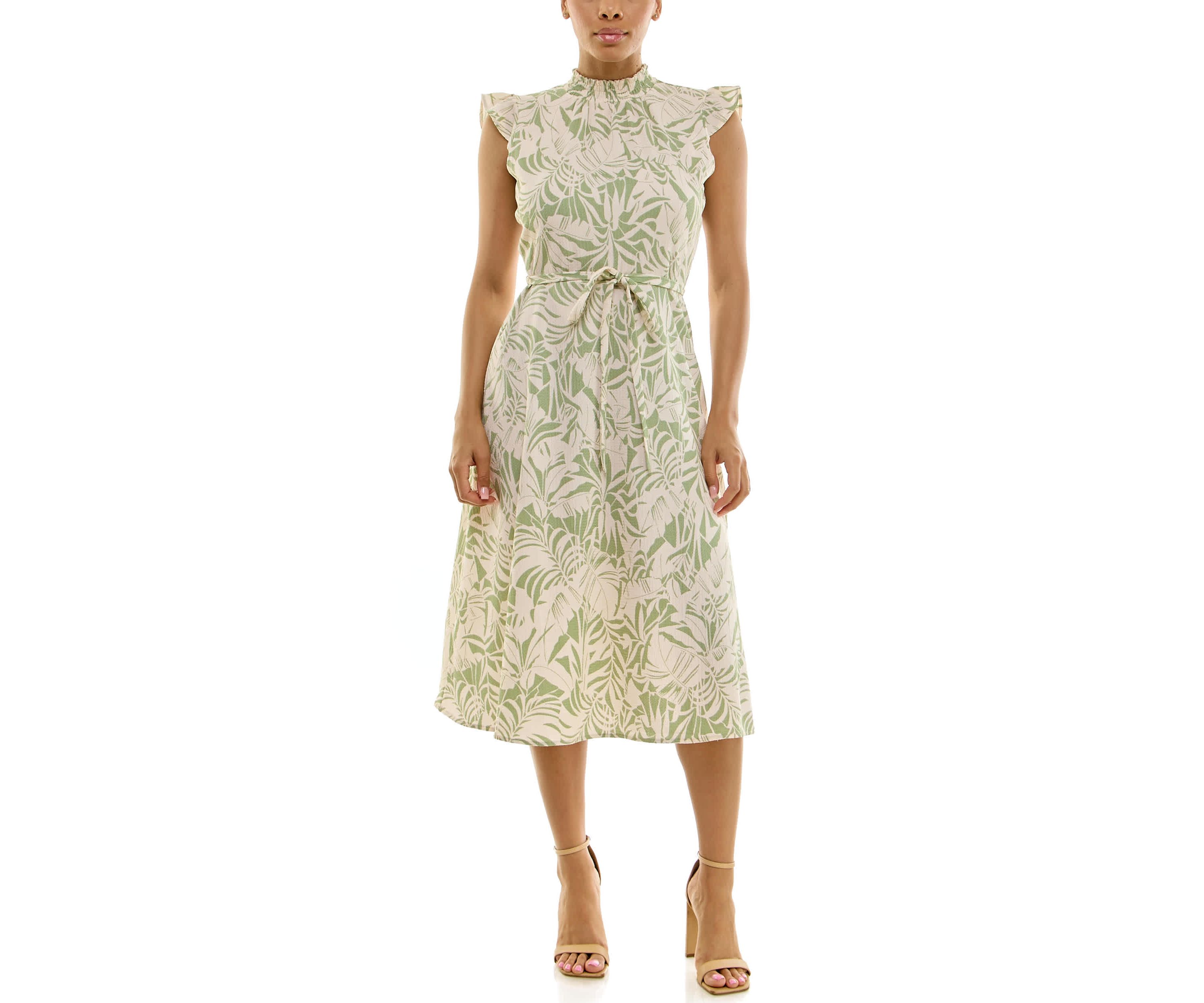 Smocked neck flutter midi dress