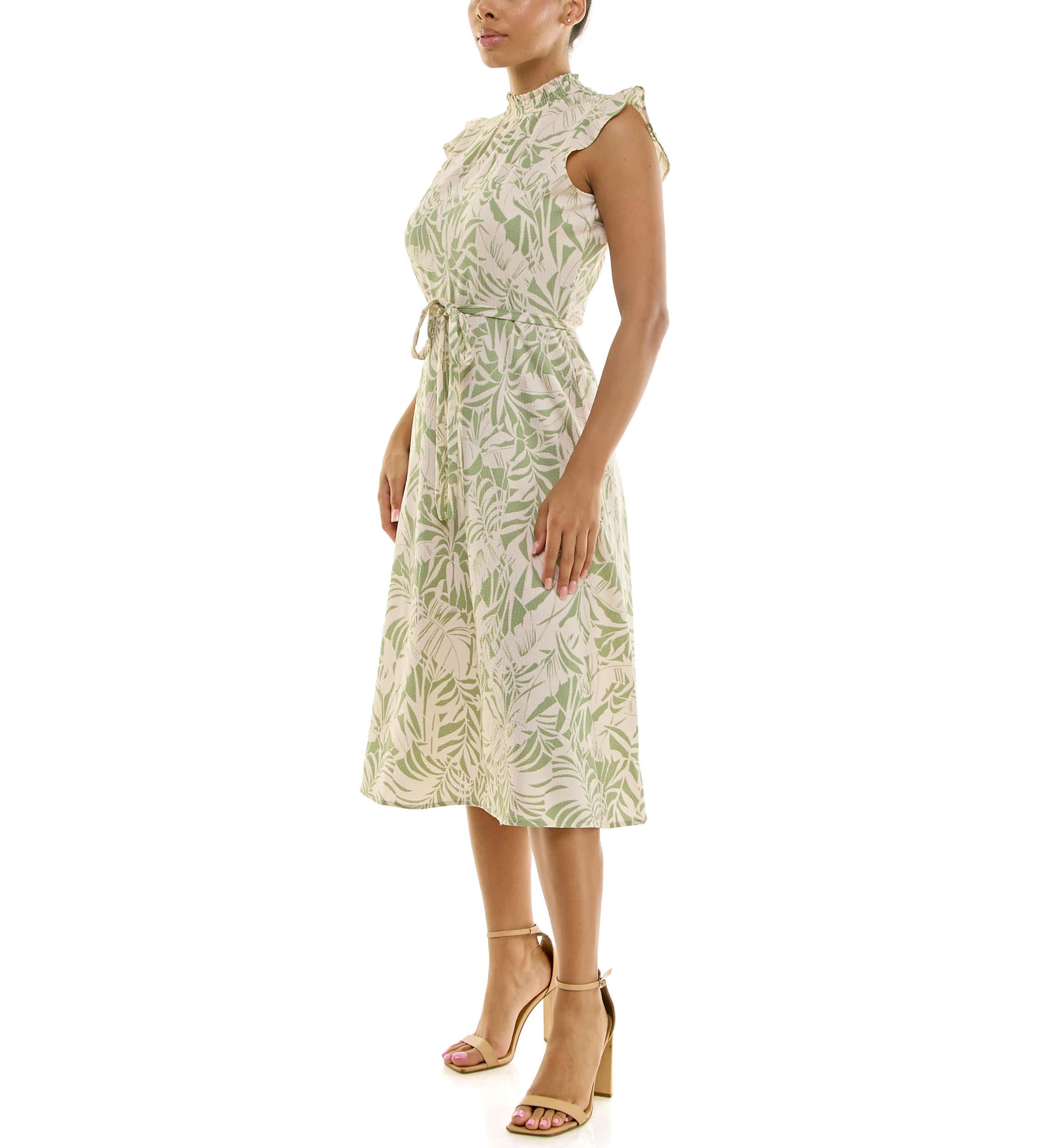 Smocked neck flutter midi dress