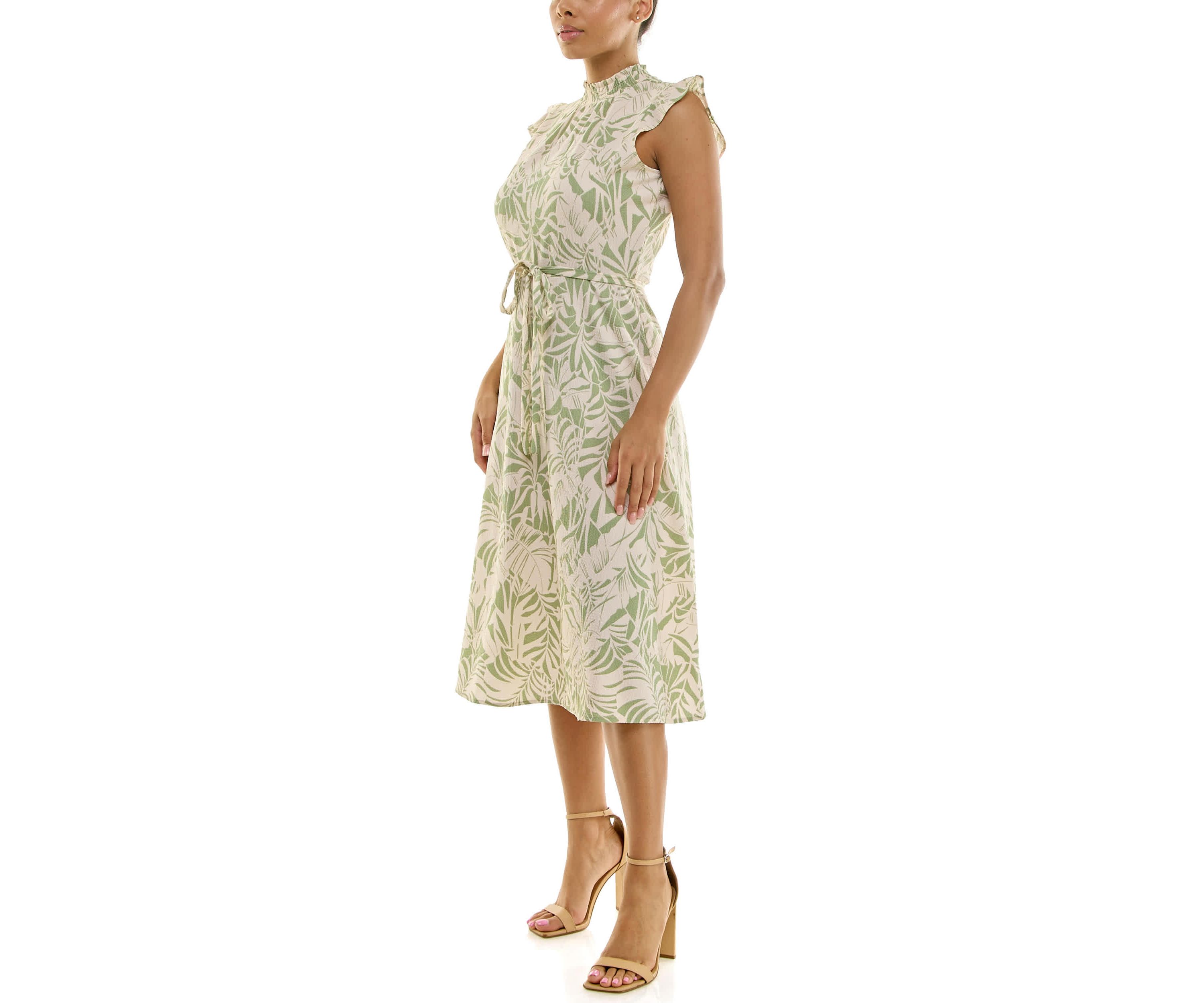 Smocked neck flutter midi dress