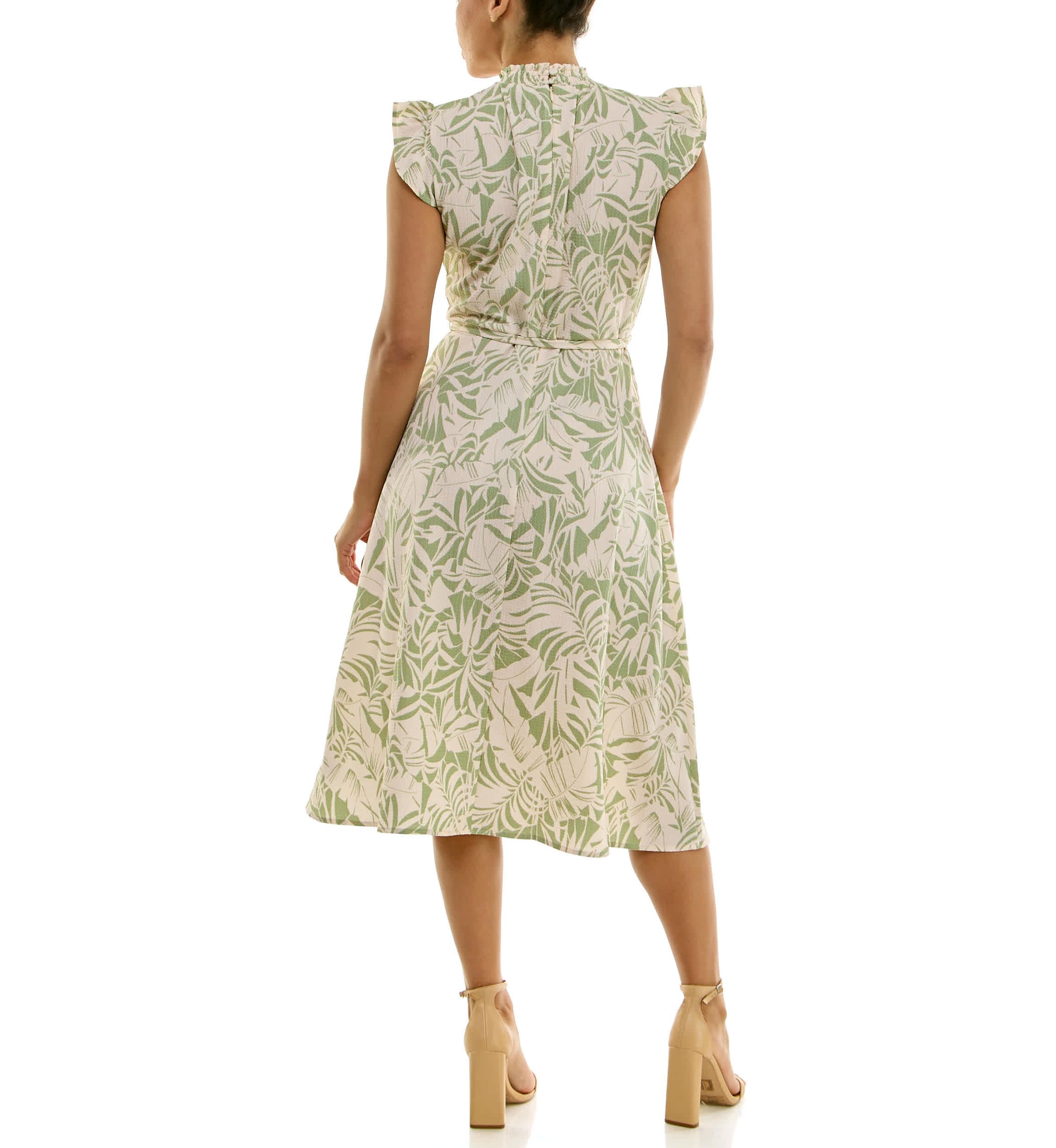 Smocked neck flutter midi dress