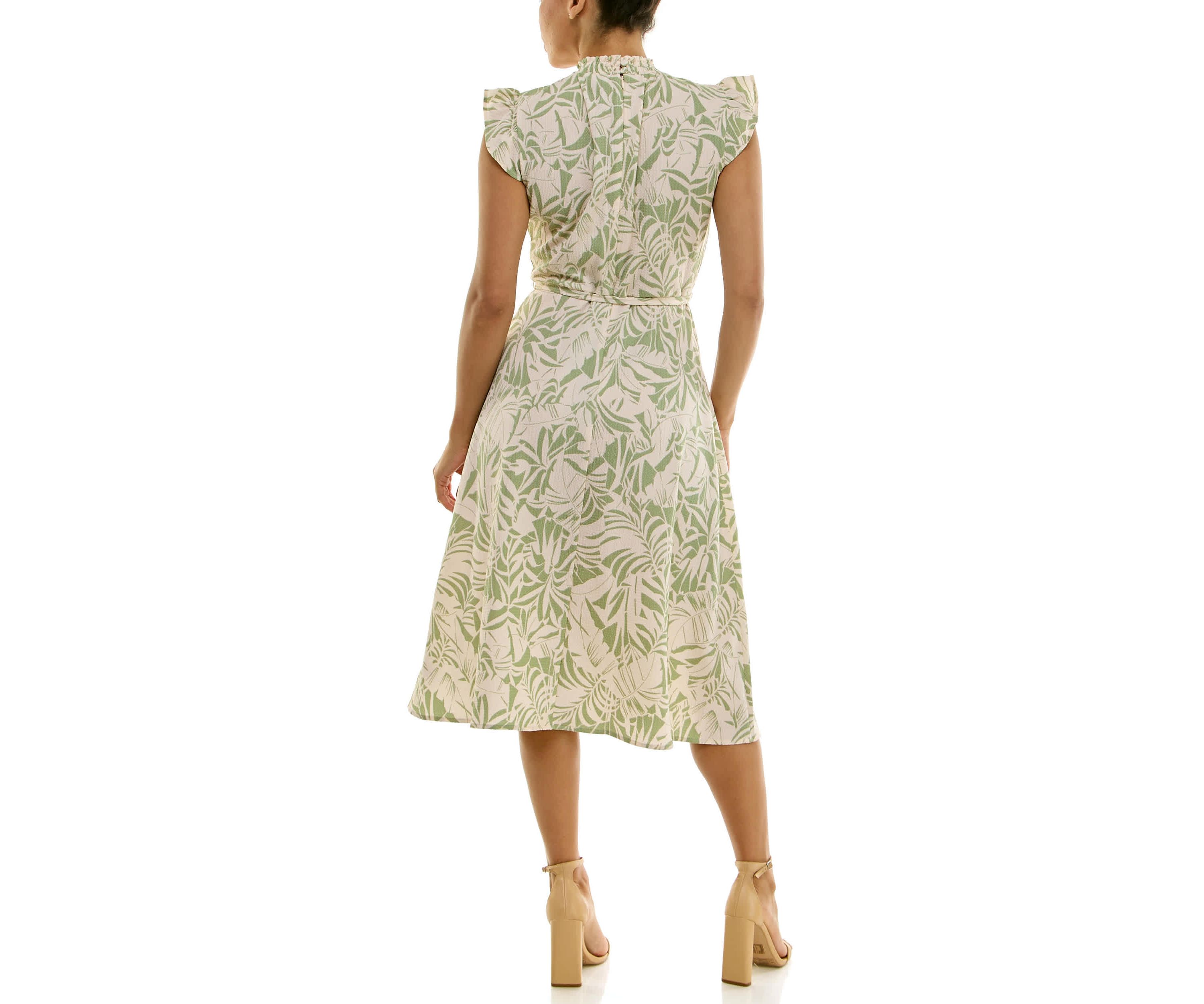 Smocked neck flutter midi dress