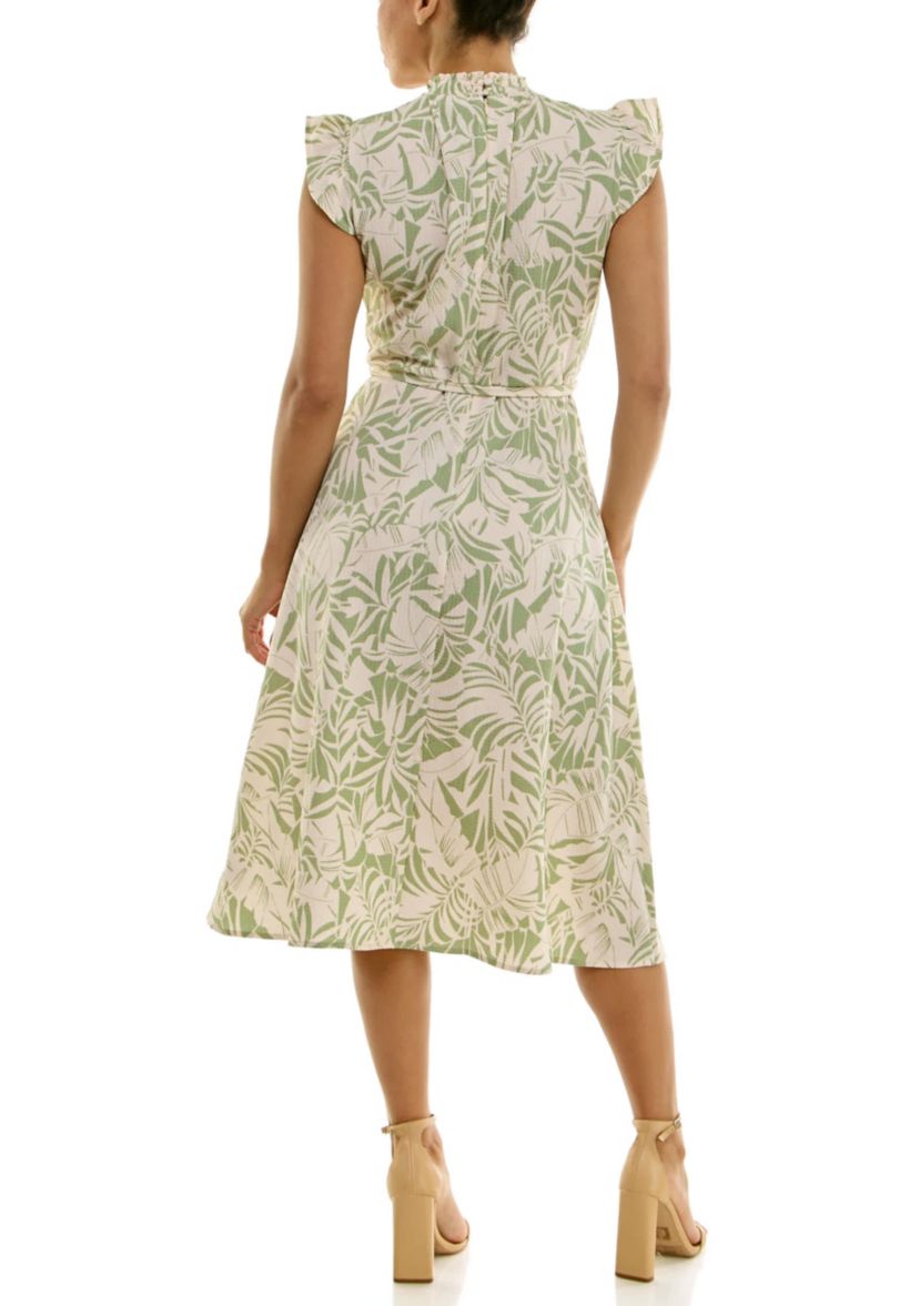 Smocked neck flutter midi dress