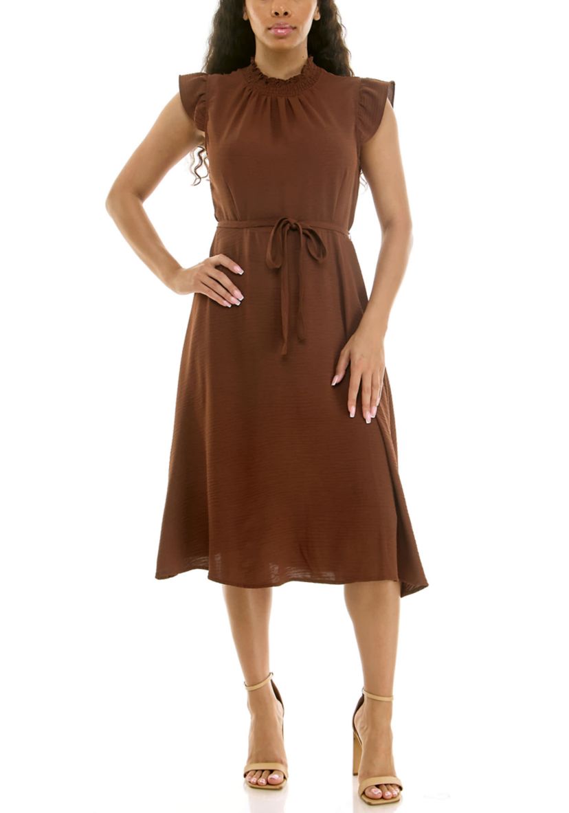 Nina Leonard Women's Smocked Neck Flutter Sleeve Dress, XL