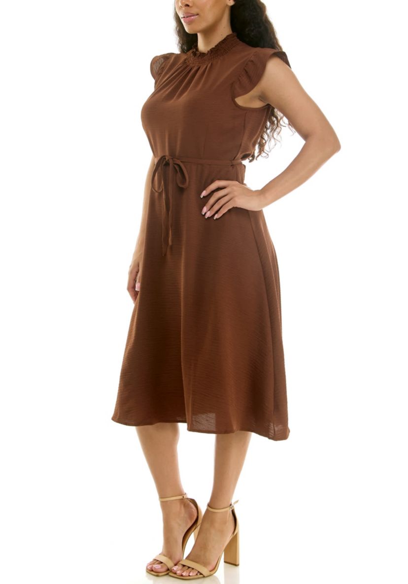 brown flutter sleeve dress Hope & Henry Girls' Organic Flutter Sleeve Cable Sweater Dress, Chocolate Heather, 5 main image 1