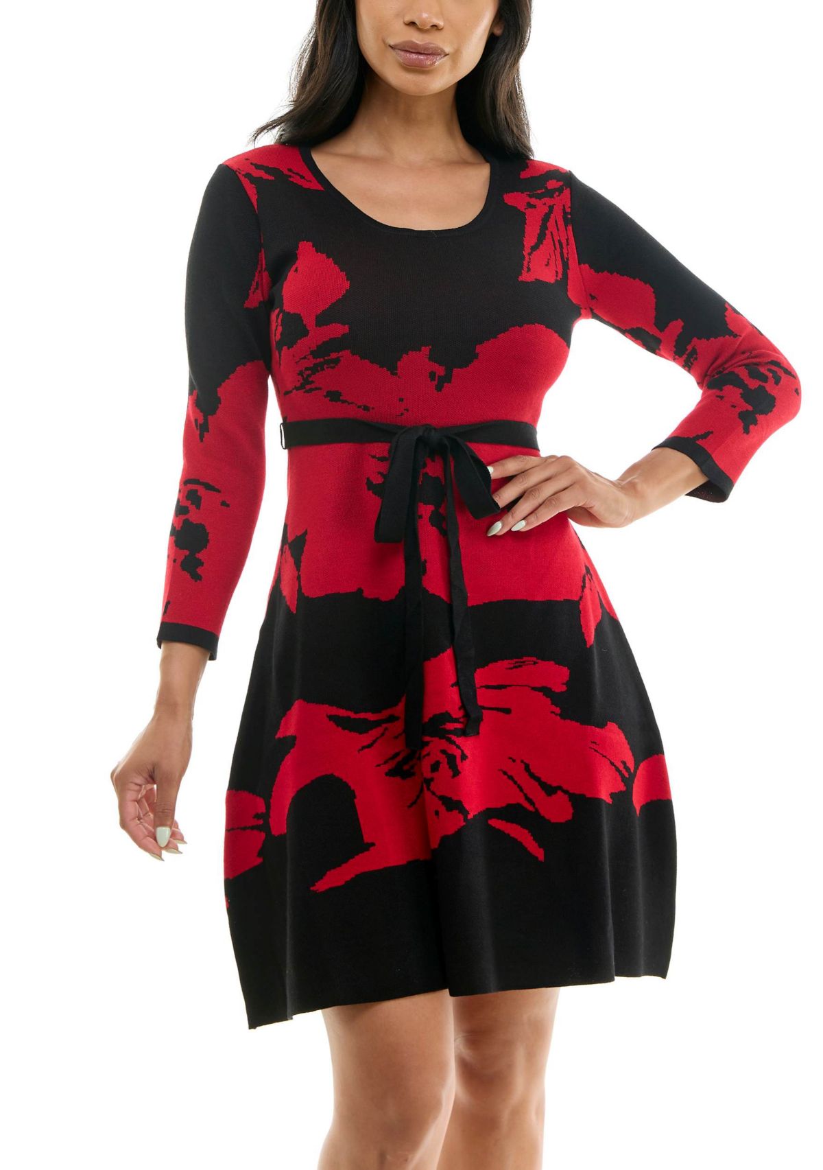 Jacquard Fit And Flare Sweater Dress