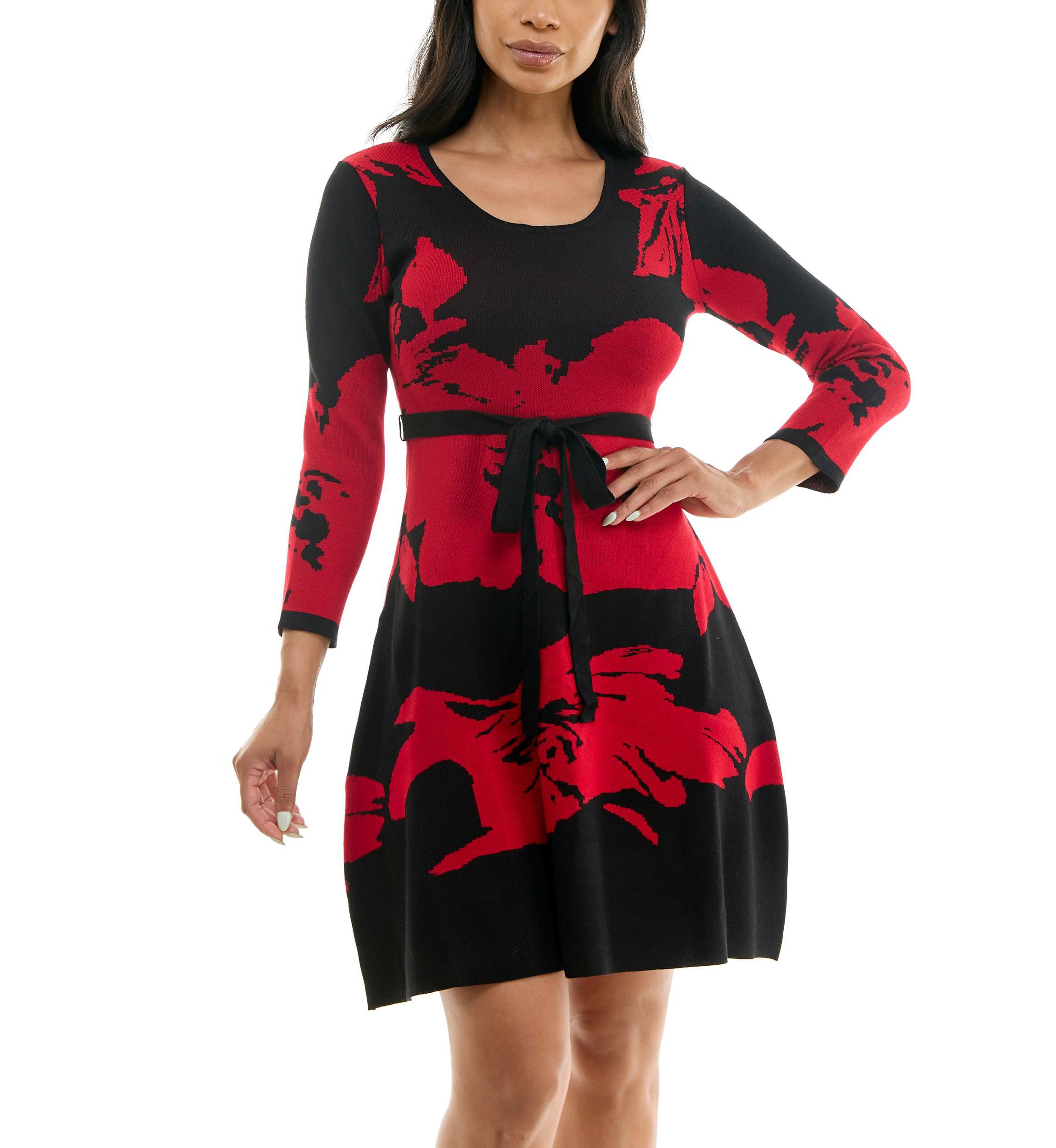 Jacquard Fit And Flare Sweater Dress