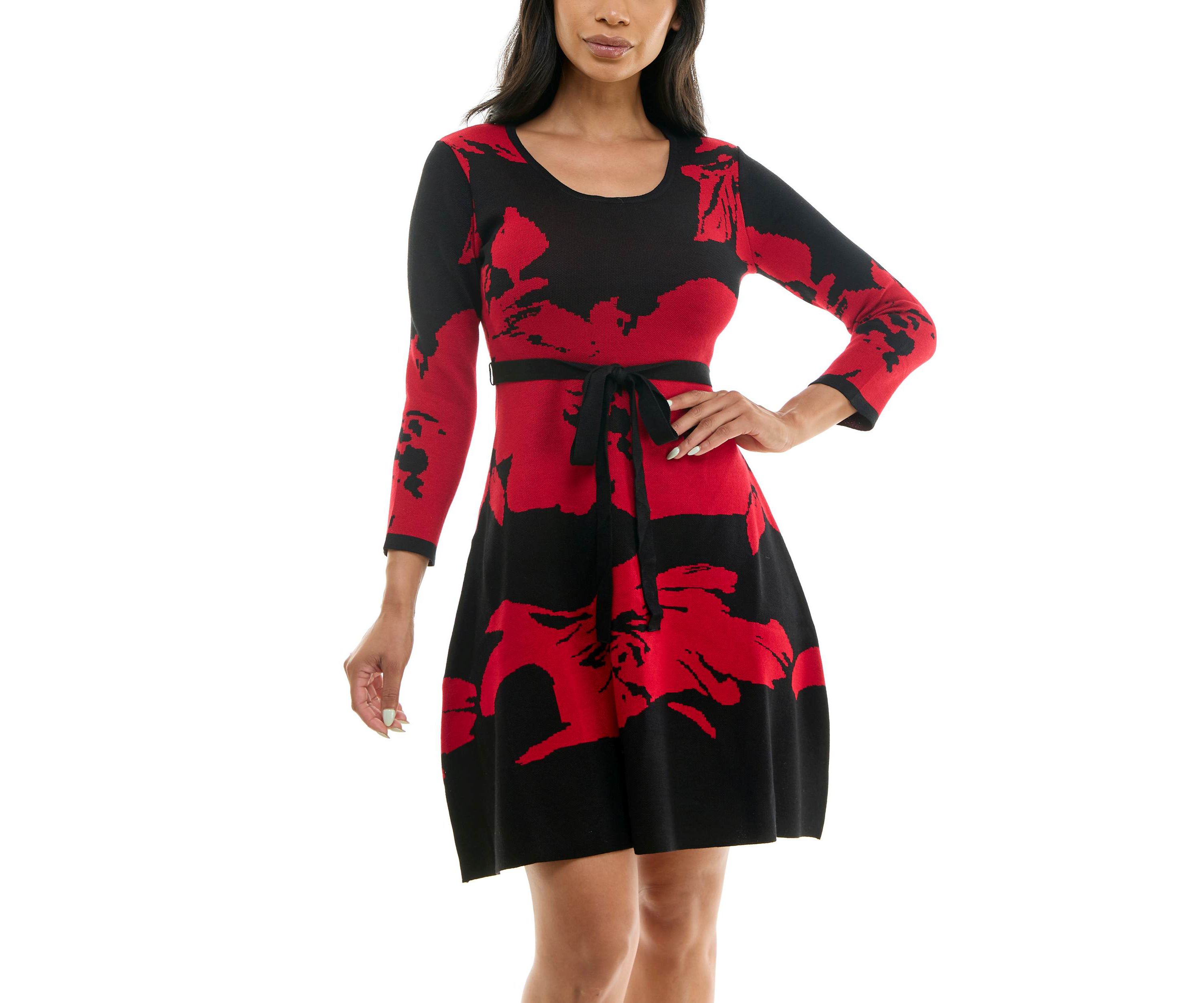 Jacquard Fit And Flare Sweater Dress