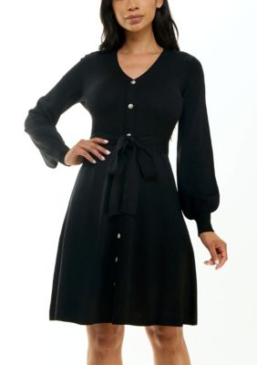 Nina Leonard Women's Balloon Sleeve Sash Sweater Dress